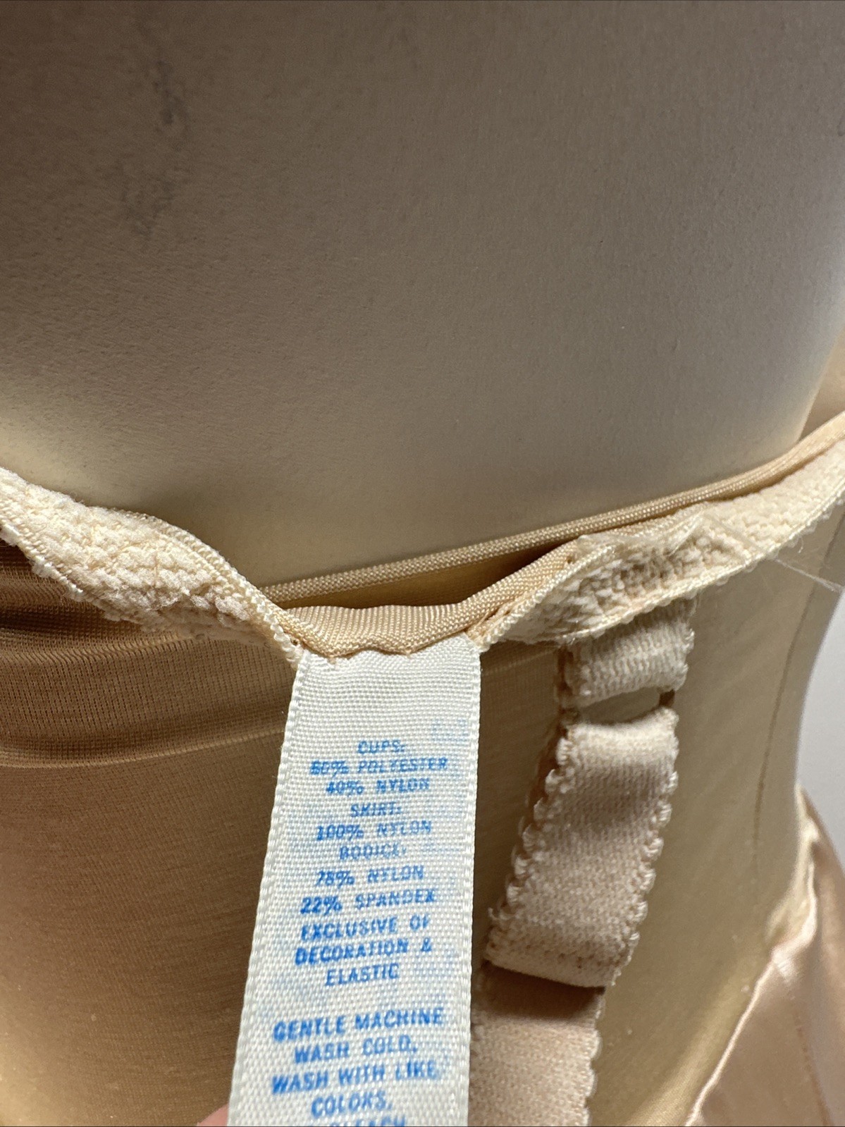 Vintage Olga Underwire Slip Midi Dress Nylon Made in USA 34319 Nude Tan Size 34C