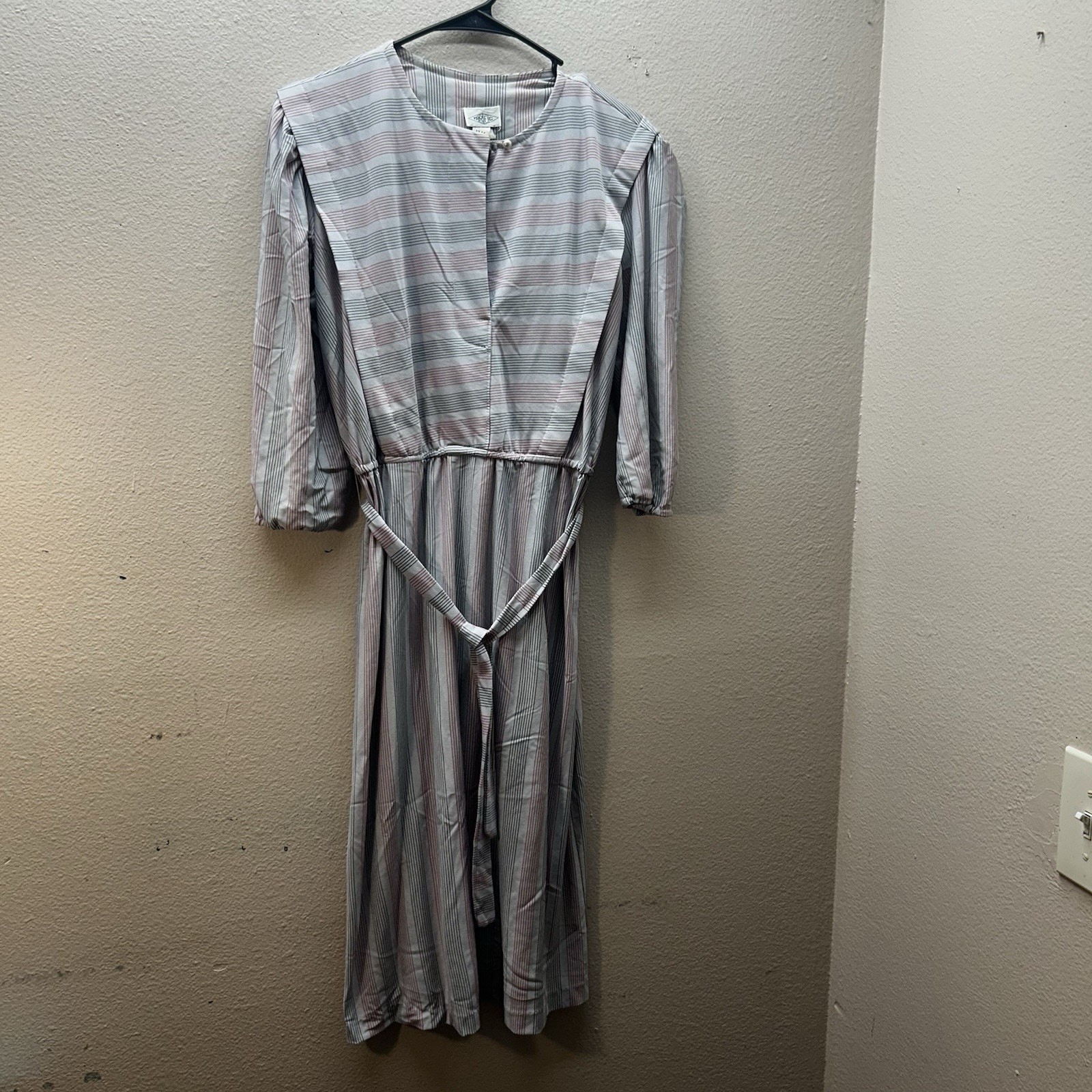Vintage 60s Shirtwaist Dress Womens 13/14 Striped Belted Long Sleeve Western