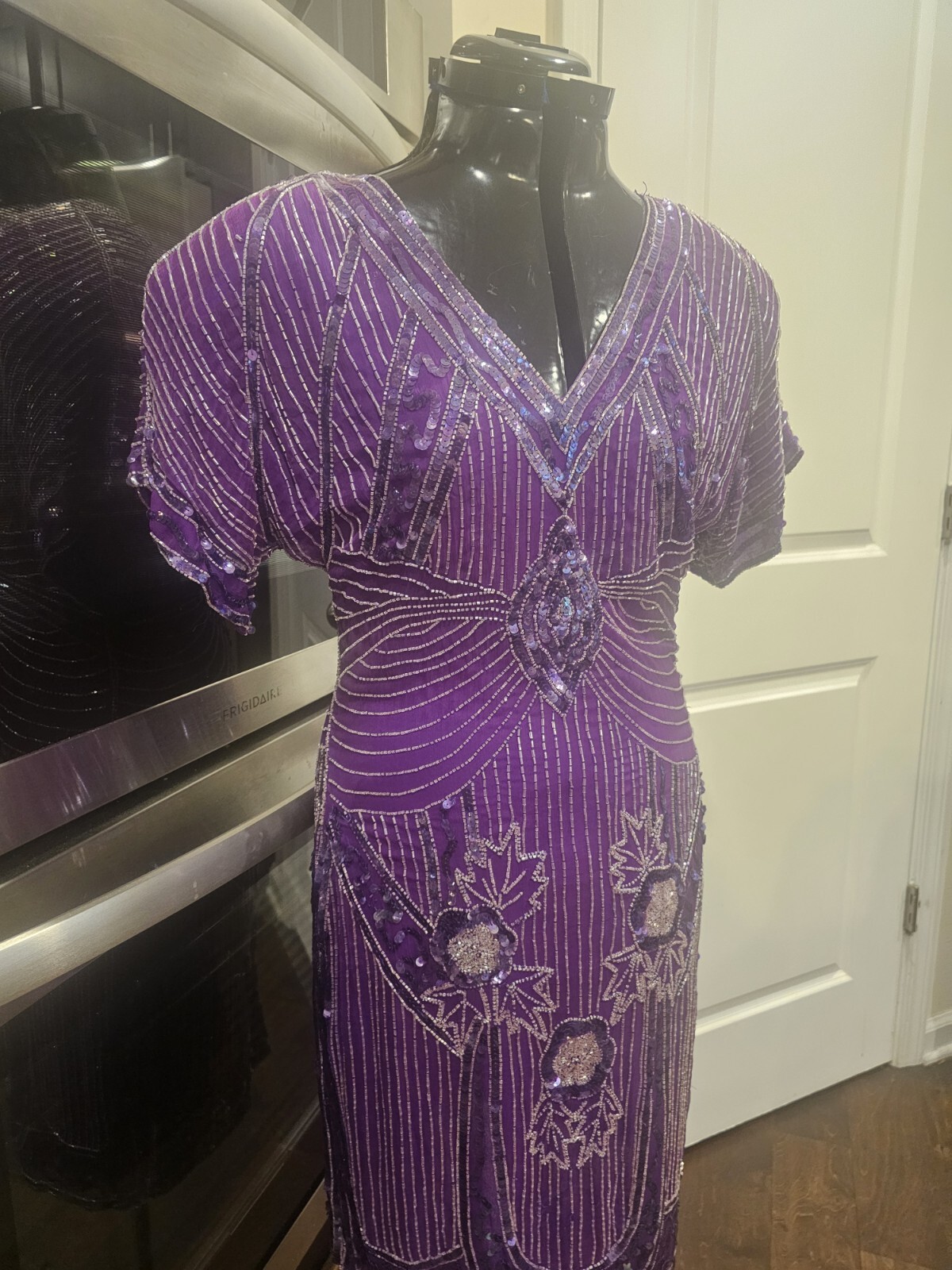 Vintage Carina Purple Beaded Sequin Backless Cocktail Dess Small…