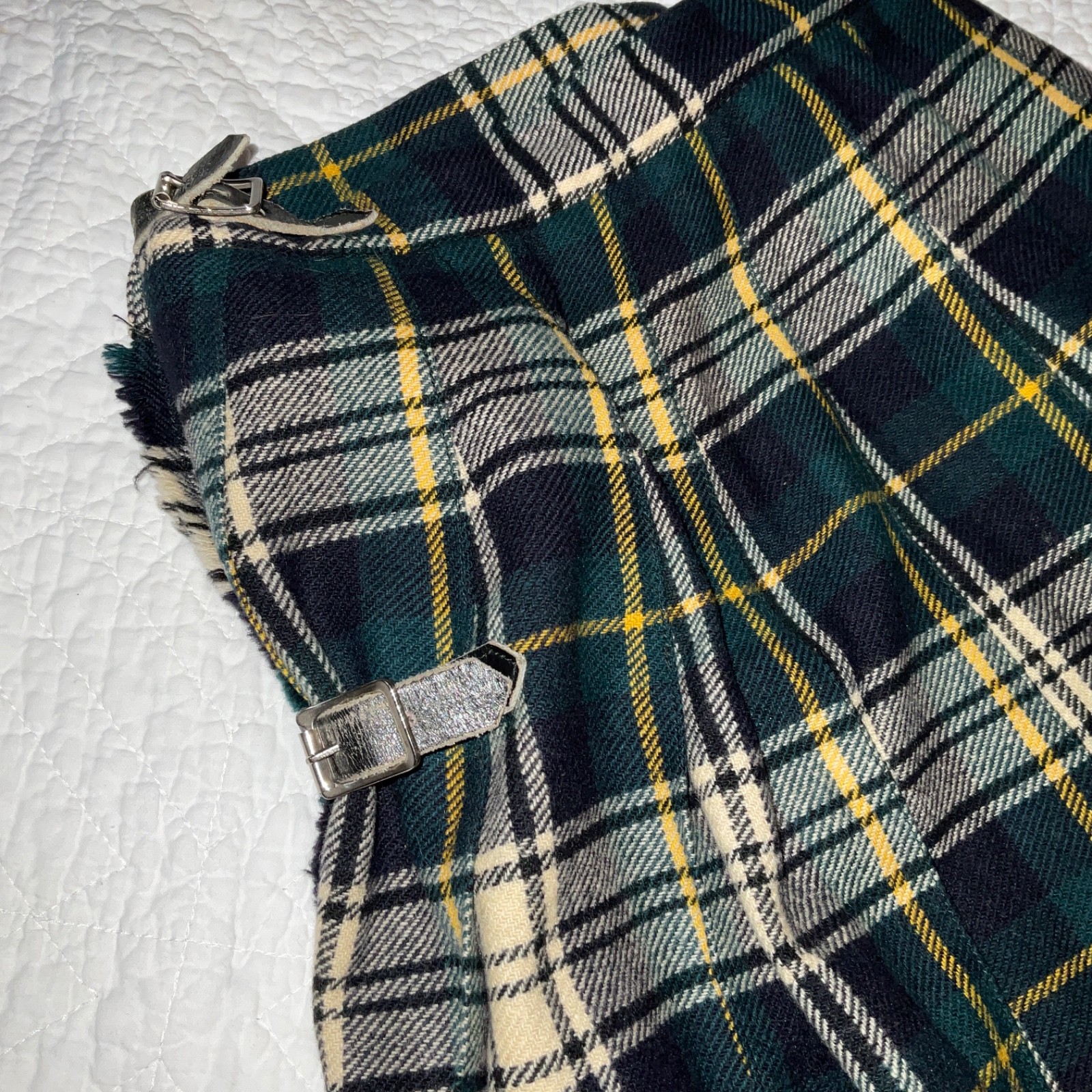 Vintage 60s Womens Kilt skirt size XS 2 4 plaid pleated wool buckles Britain