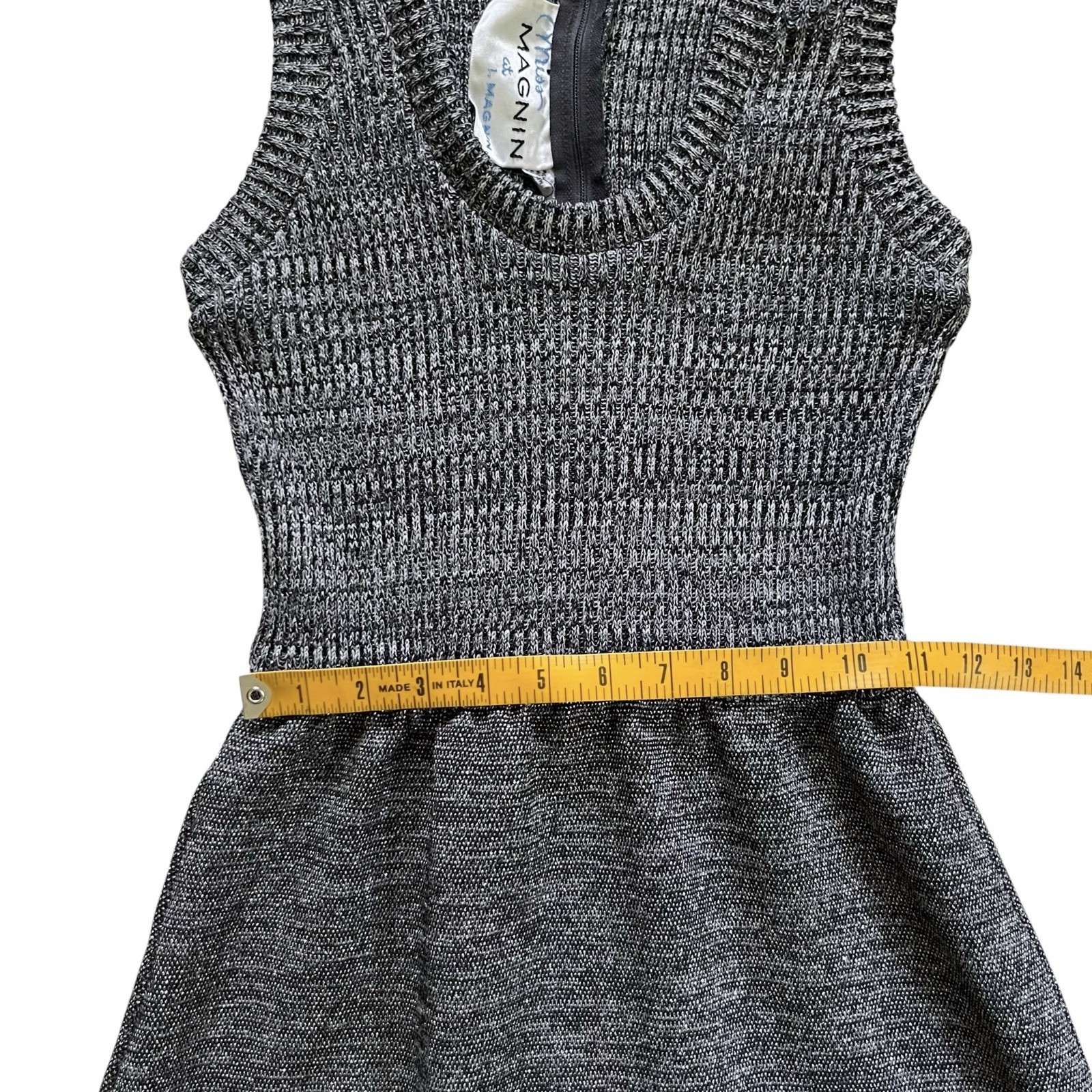 60s Vintage Black Silver Gray Ribbed Sweater Vest Pinafore Dress by Miss Magnin