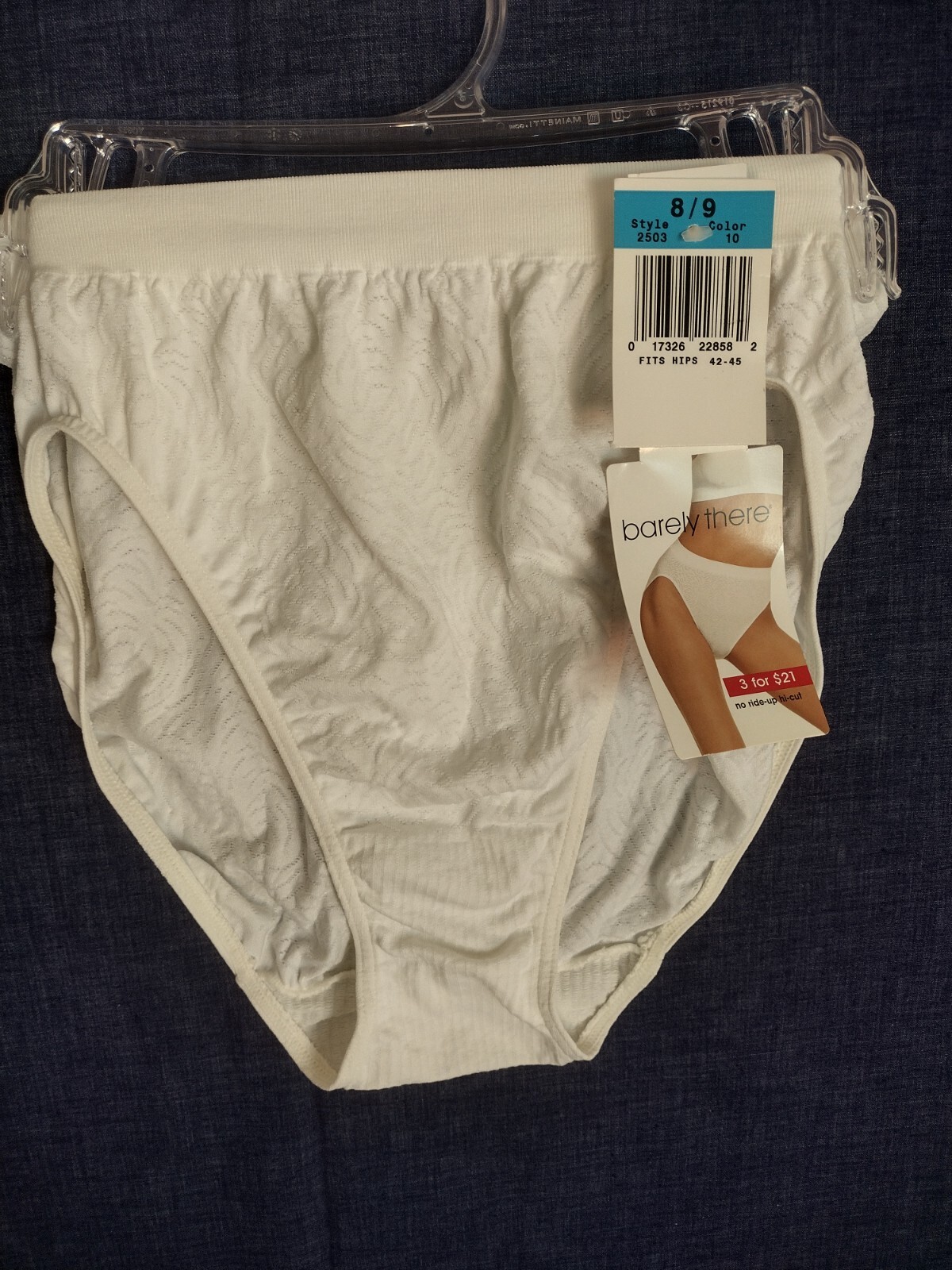 Vintage Barely There Style 2503 Solid White Swirl Print Womens Size 8/9 Panties