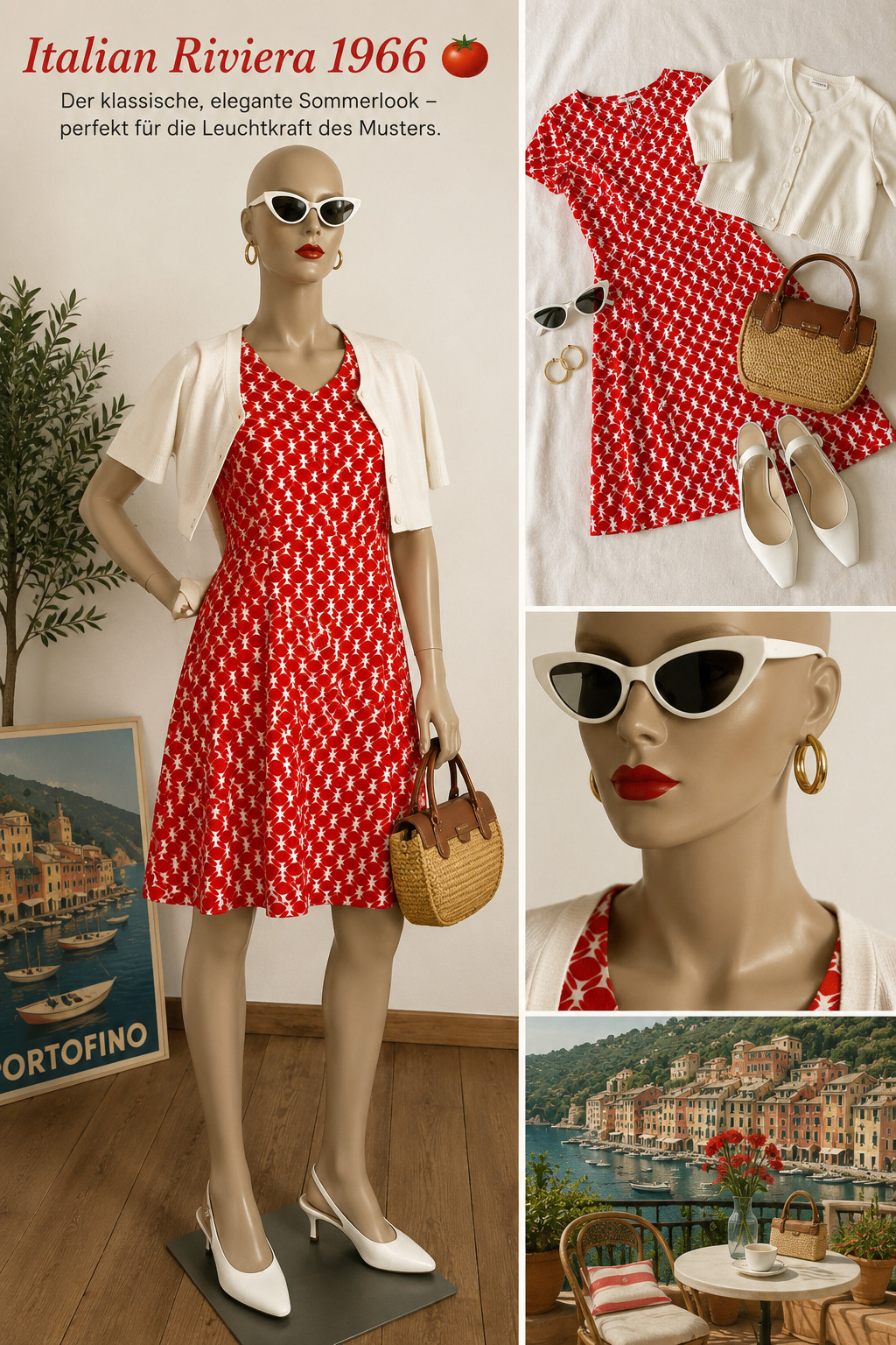 Vintage 60s Twiggy Dress Red White Graphic Pattern A Line Retro Sundress 38-42
