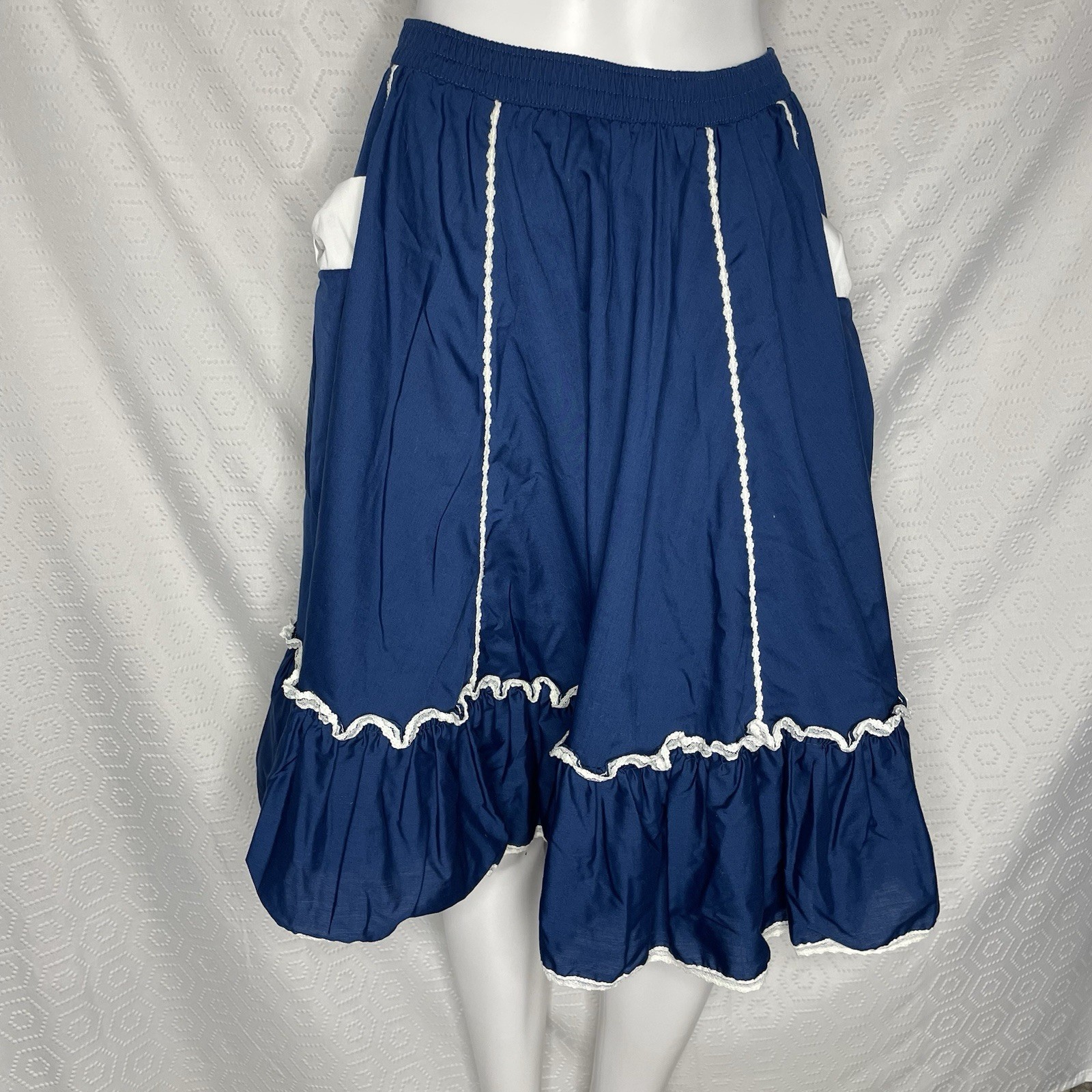 Vtg Partners Please Malco Modes Square Dancing Skirt M Blue Pockets Ruffle