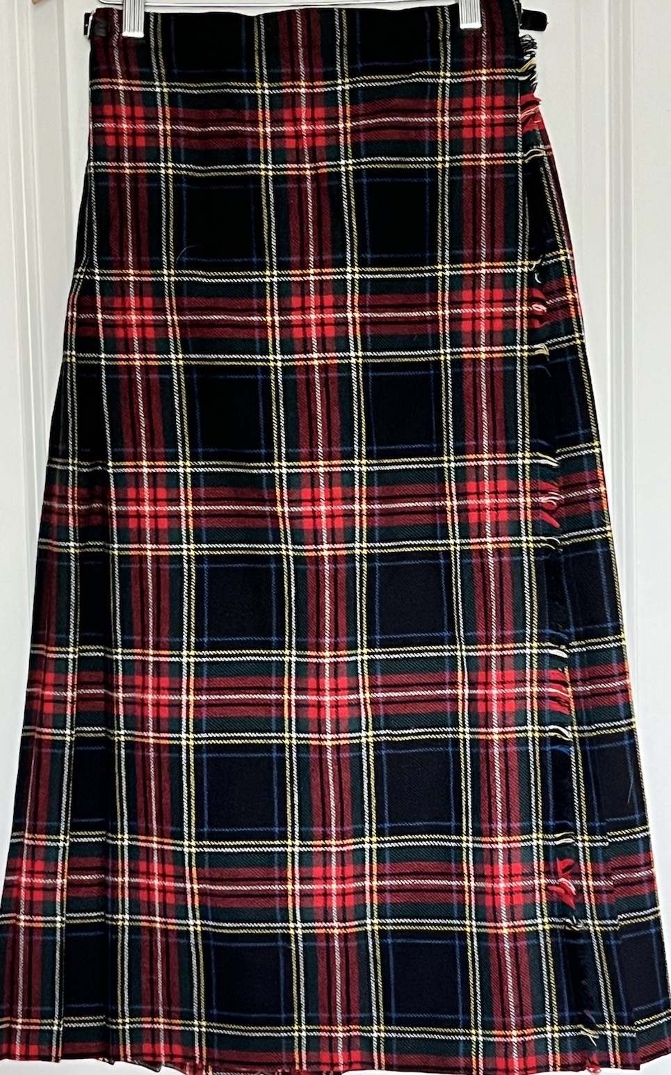 Vintage Wool Red Tartan Plaid Scottish Wrap Maxi Kilt Skirt Preppy 27” Waist