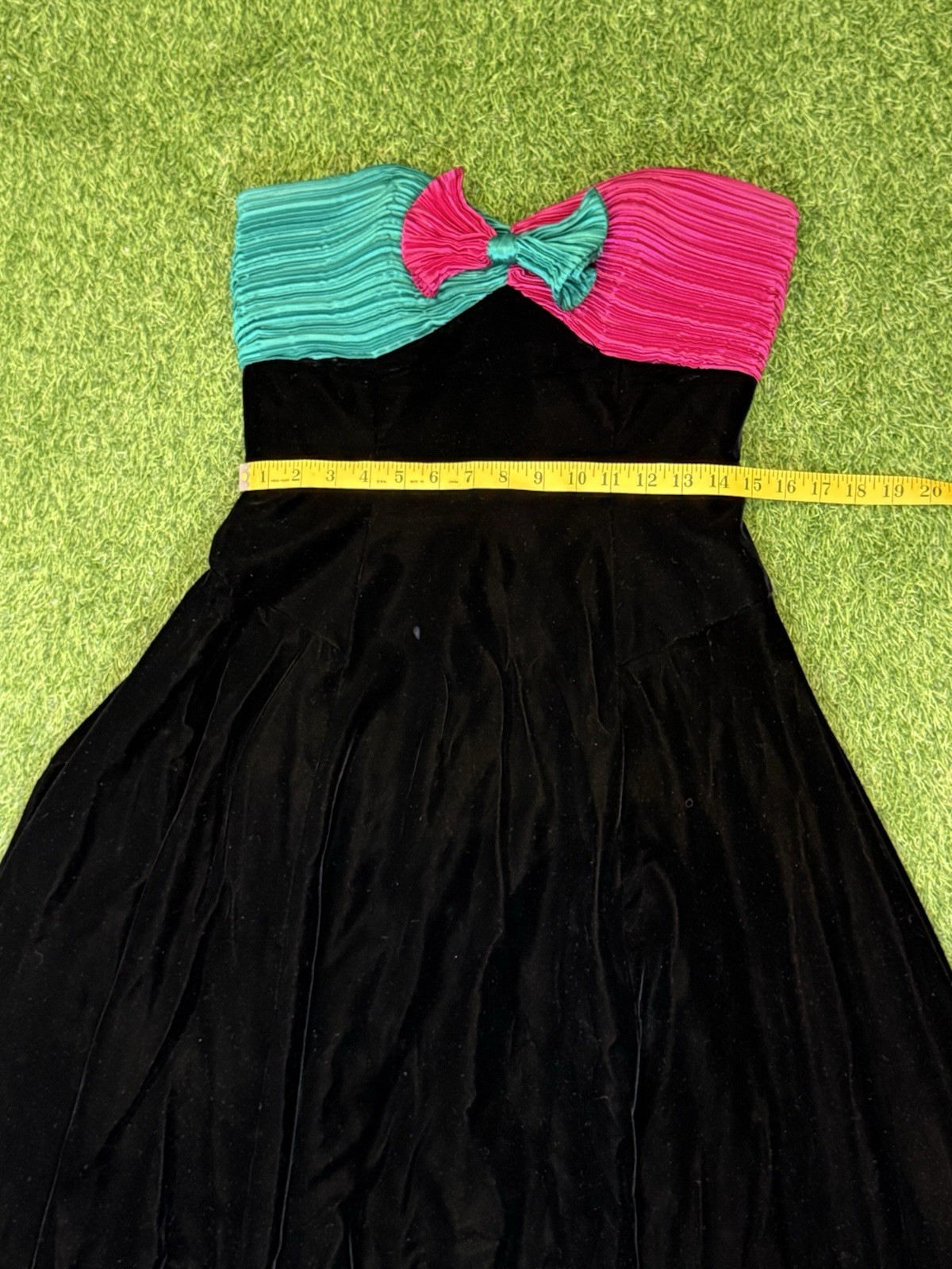 Vintage Morton Myles Dress 10 Black Pink Green Velvet Party Formal Ball Gown USA
