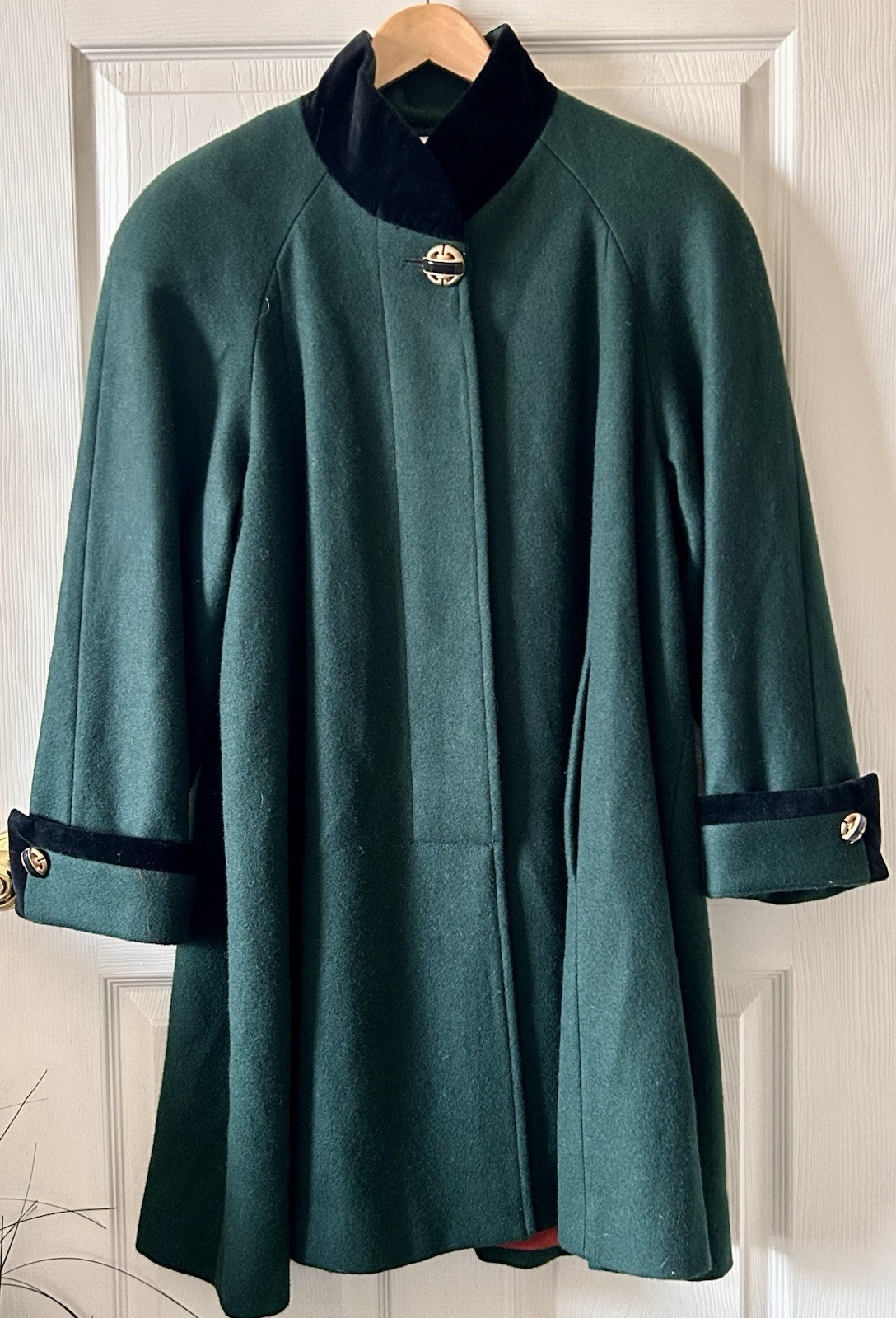 Stephanie Matthews Vintage Emerald Green Cape Coat 100% Wool Made in USA Sz XXL