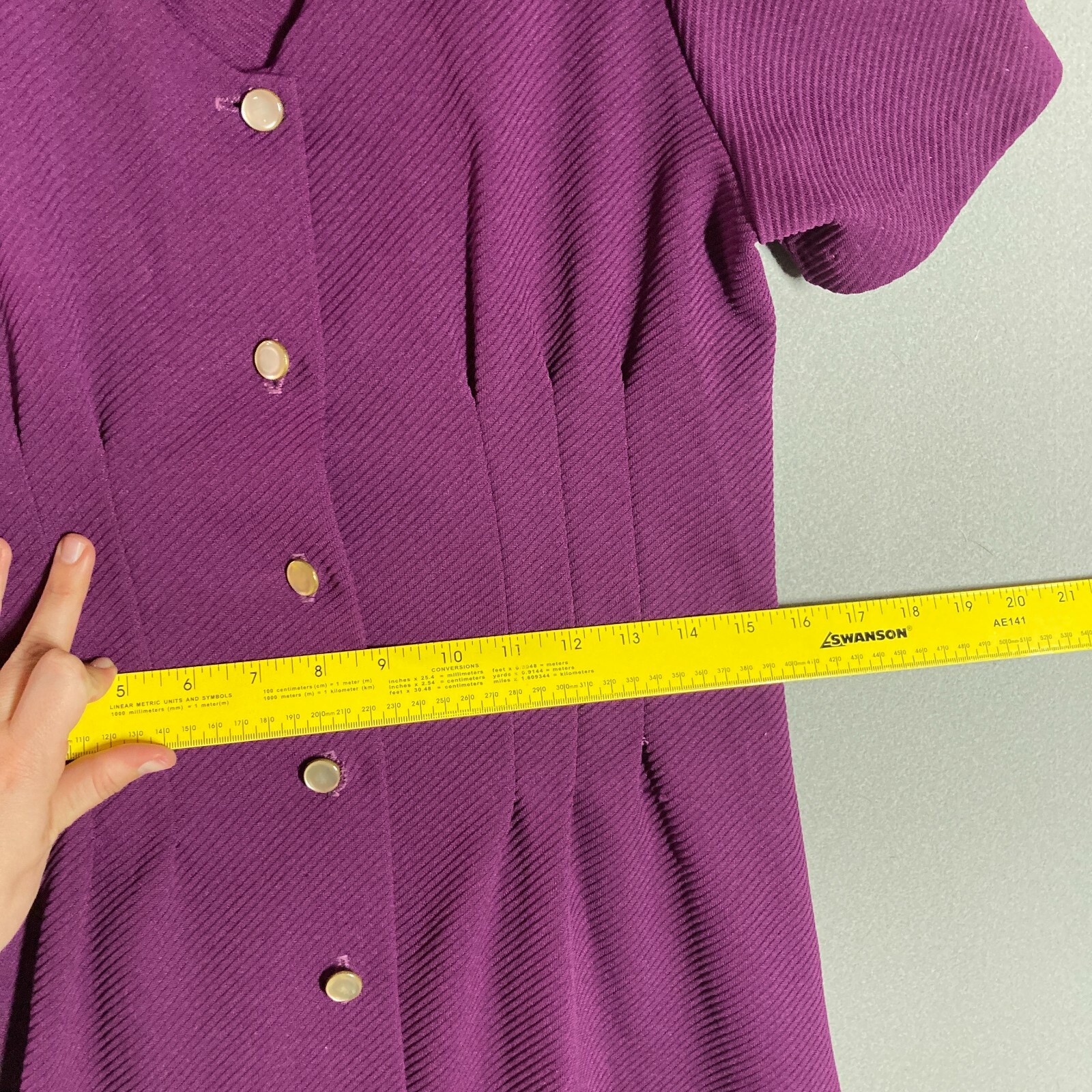 True Vintage Ladies Dress 60s Vibrant Purple Button Choker Collar Mini 31″W S/M