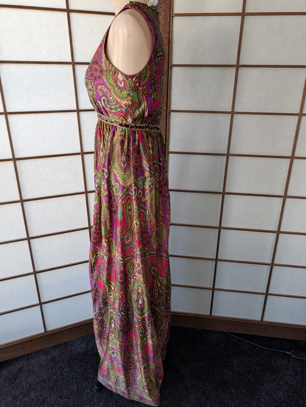 Vintage Vibrant Neon Paisley Jumpsuit Palazo Legs Sequins Psychedelic 1960s Smal