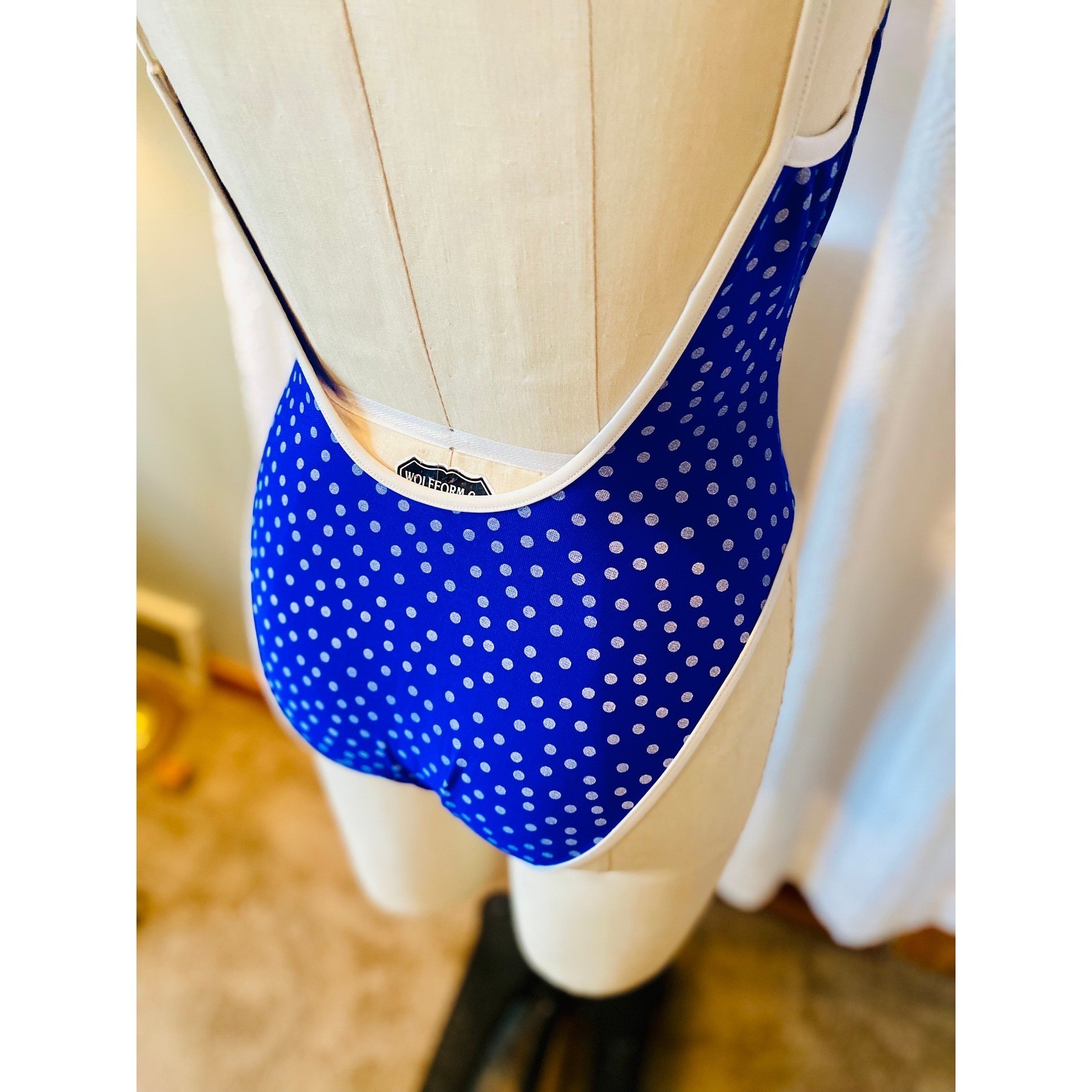 Vintage Polka Dot One Piece Swimsuit, Royal Blue, Size 7/8