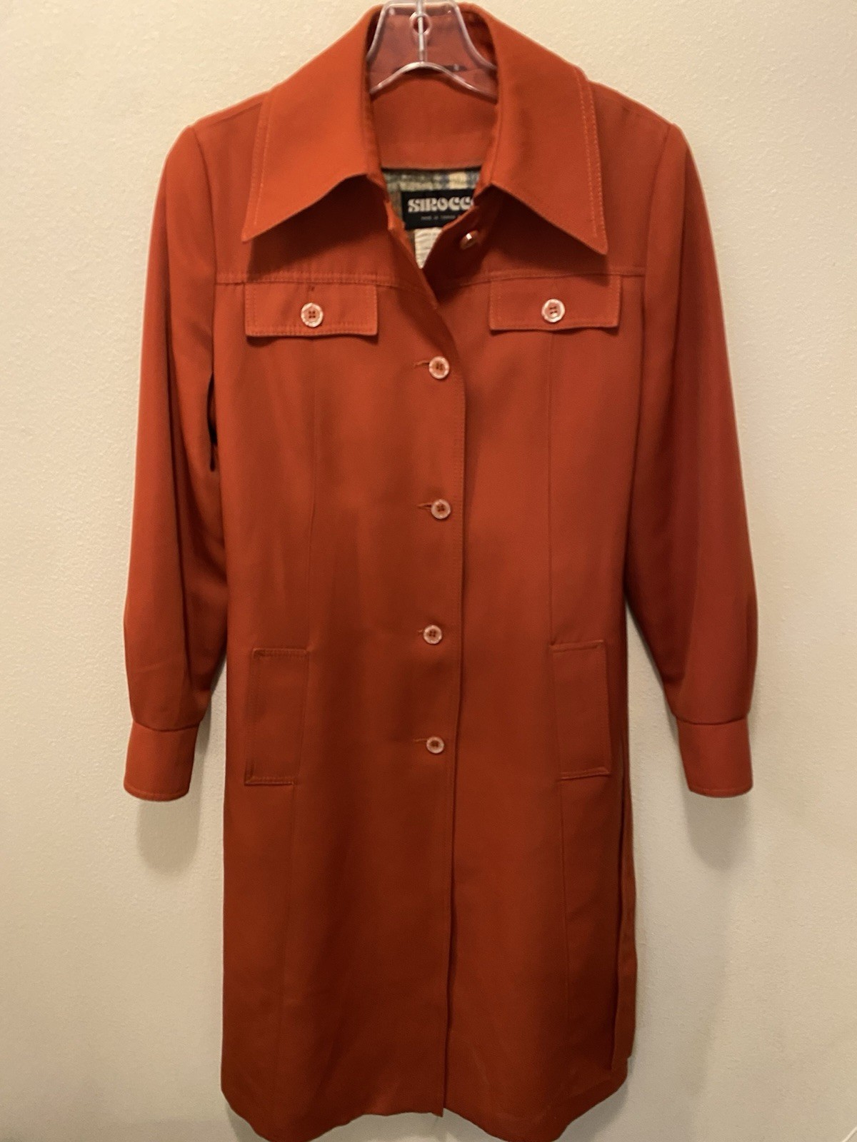Vintage 1970s Sirocco Rust Orange Trench Coat Plaid Lining Belt Sz 12 Exc