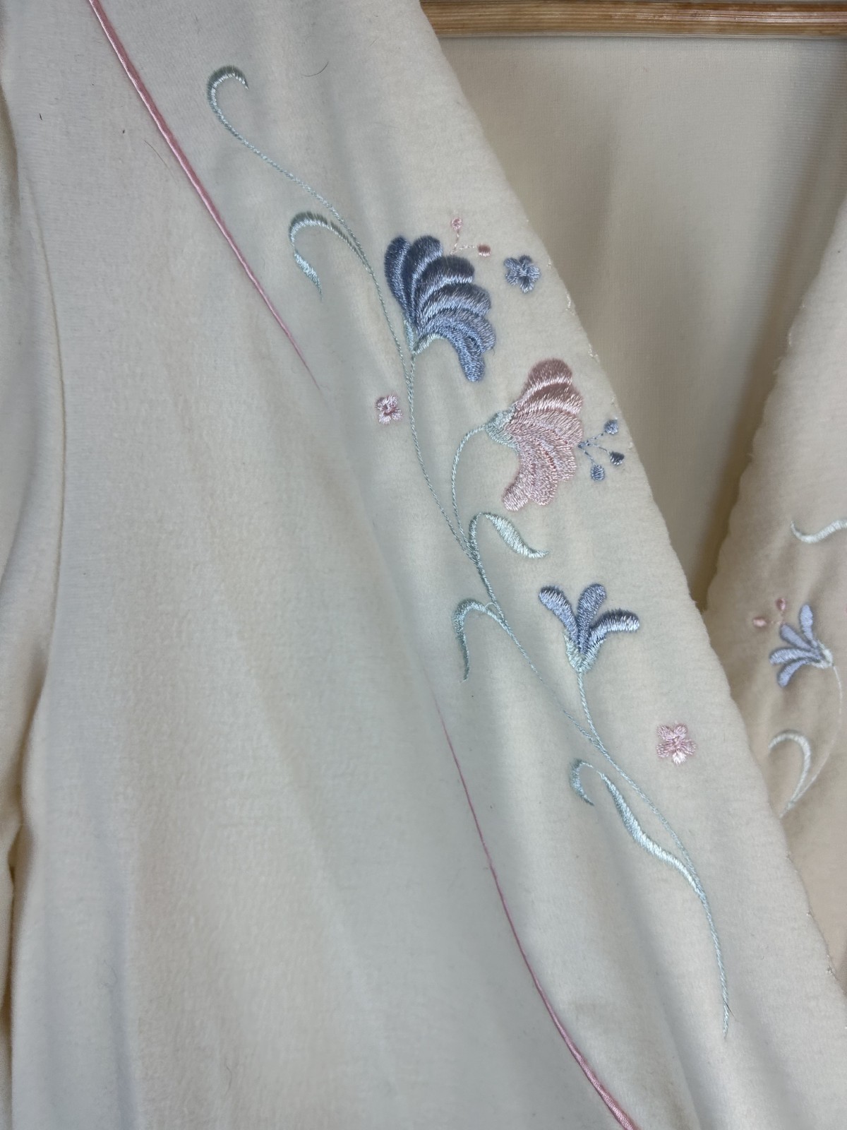 VTG Sears ApostropheRobe Women White Blue Pink Floral Fleece Long Warm Sz L