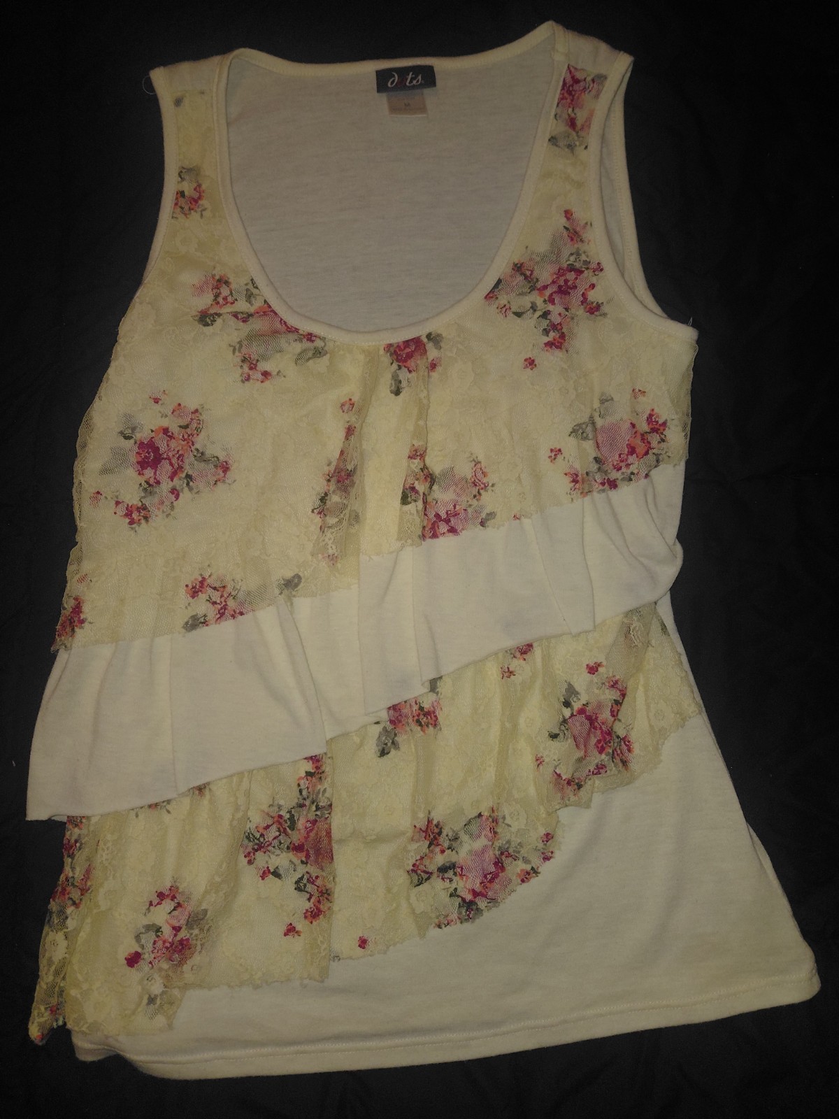 Vintage Y2k DOTS floral poetry lace tiered ruffle tank size Medium