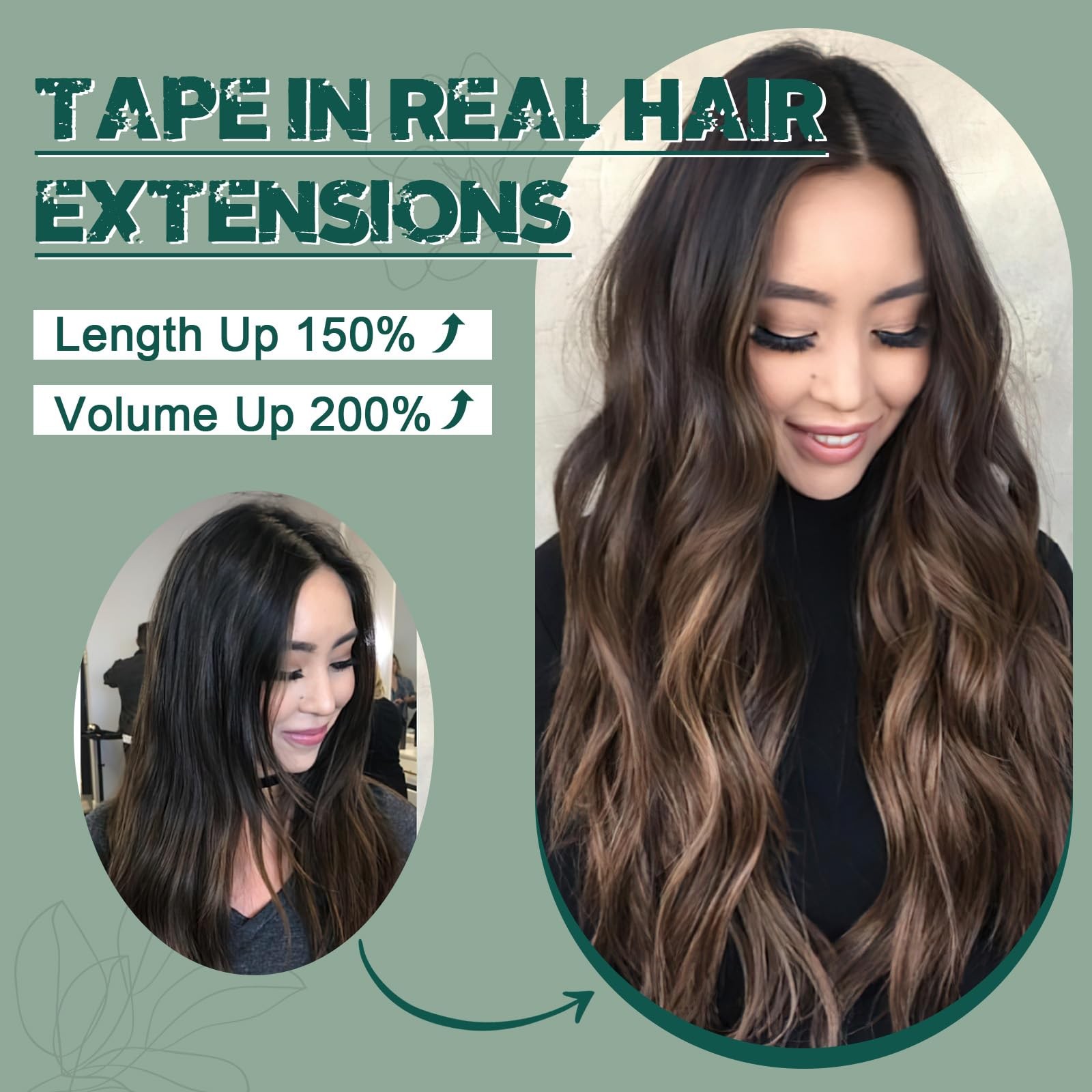 Benehair 20pcs Remy Tape-in Hair Extensions 22in Real Human Hair Medium Brown
