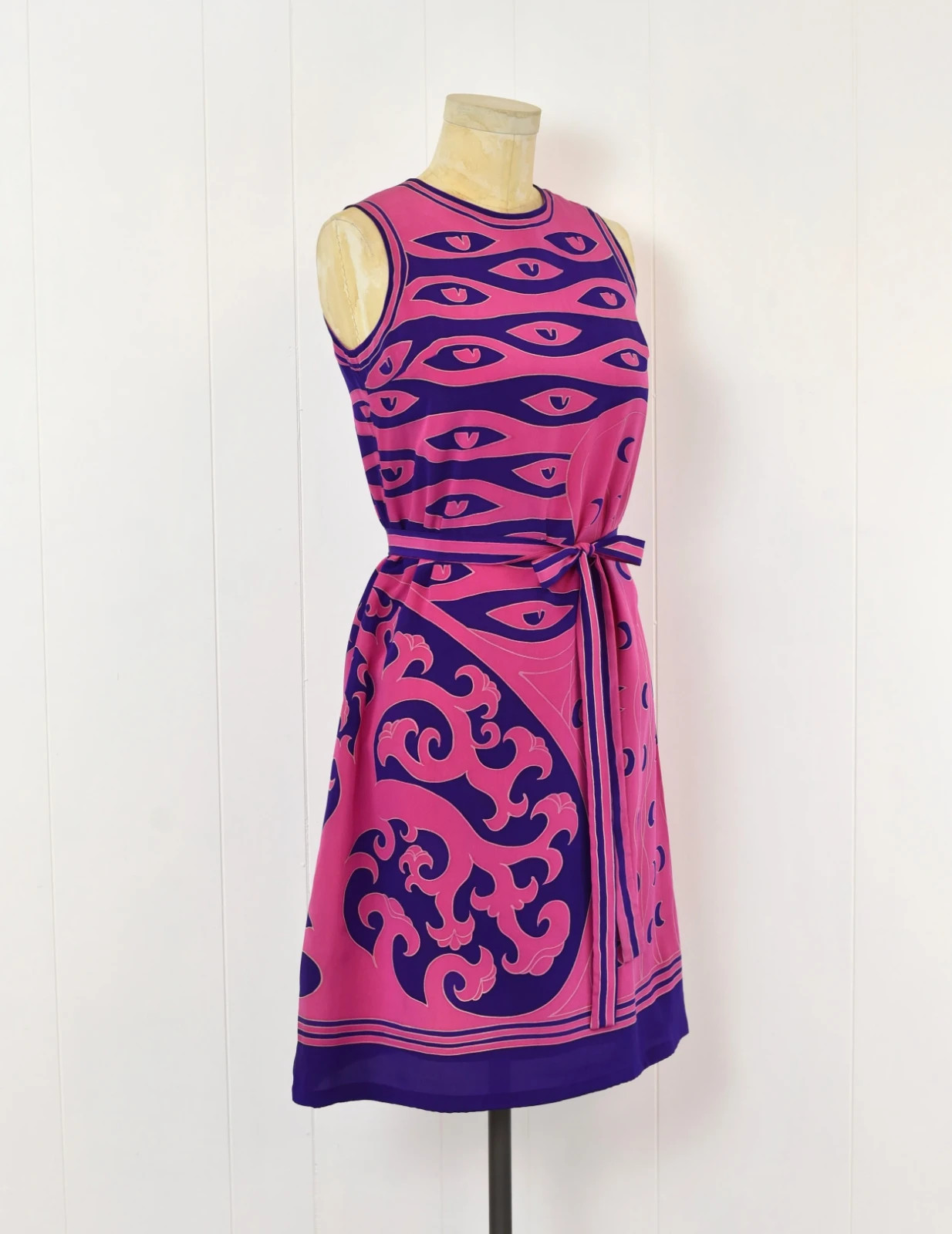 Vintage Chloé Pink Purple Silk Printed Dress with Belt