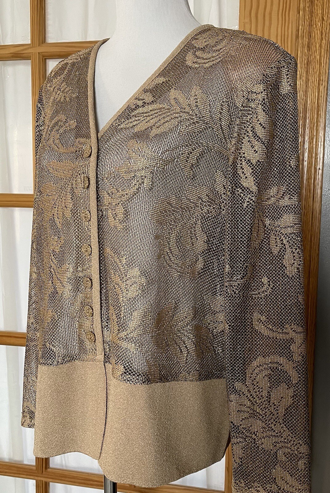 Vtg Special Thyme Floral Cardigan Women’s 16W Beige Button USA Made Classic Boho