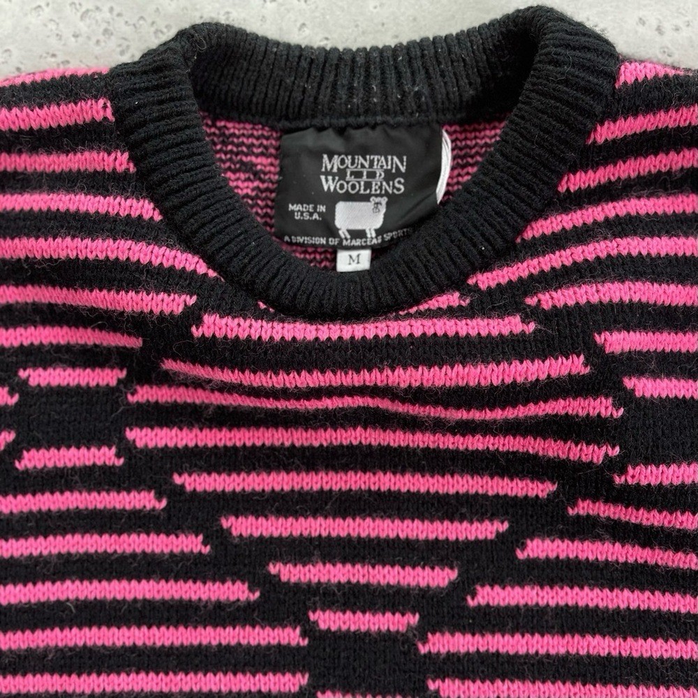 Mountain Lid Woolens Pink Black Retro Geometric Striped Crewneck Wool Sweater M
