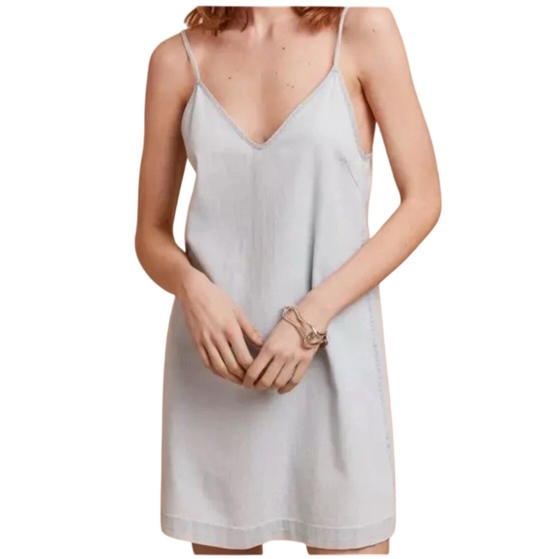 WILFRED FREE Aritzia Vivienne Dress, Chambray, Mini, Spaghetti Strap, Size XXS
