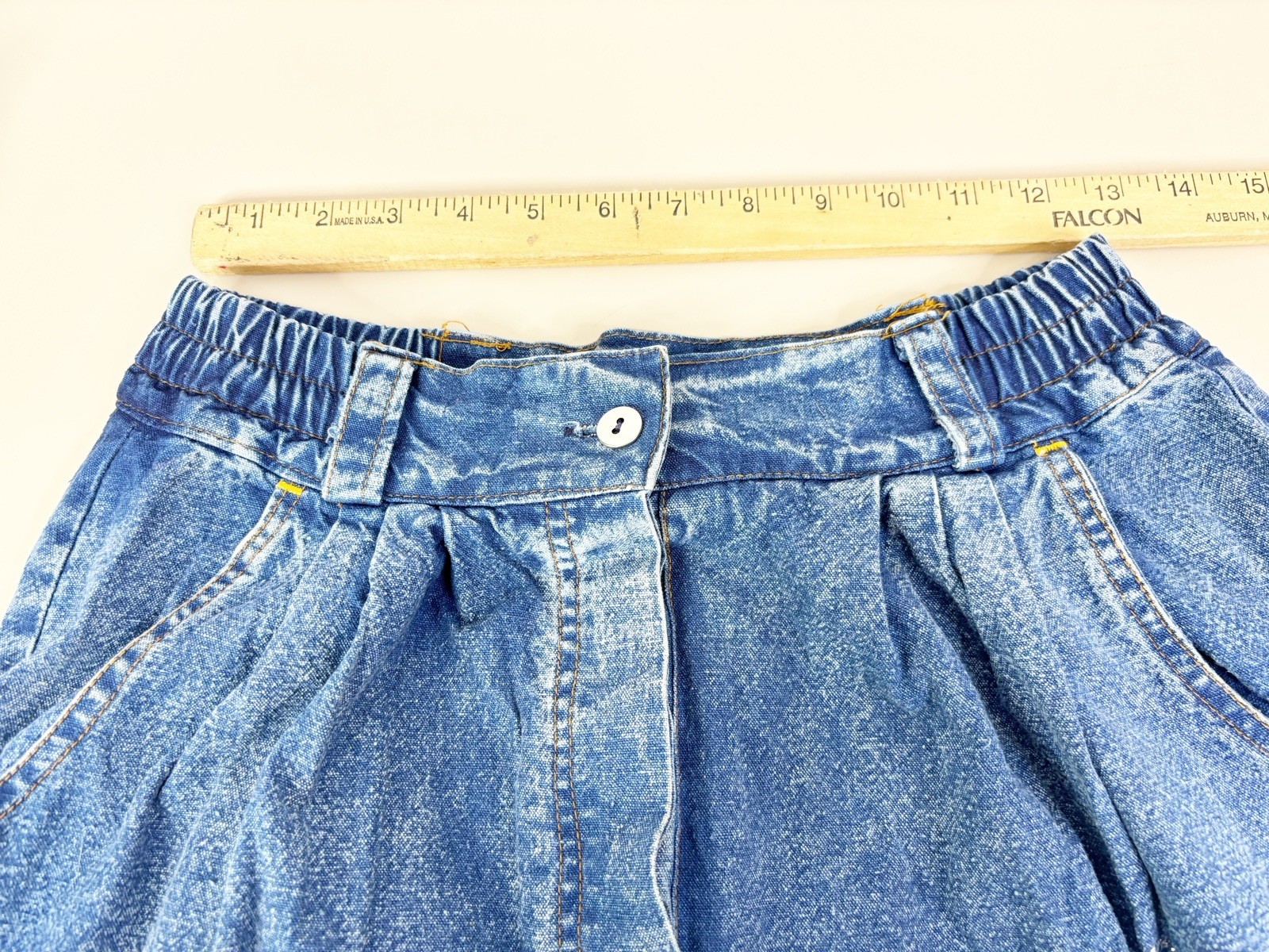 VTG Pretty Bleu Large Beaded Denim Button Shirt & Mom Jeans (26×26) Set GUC