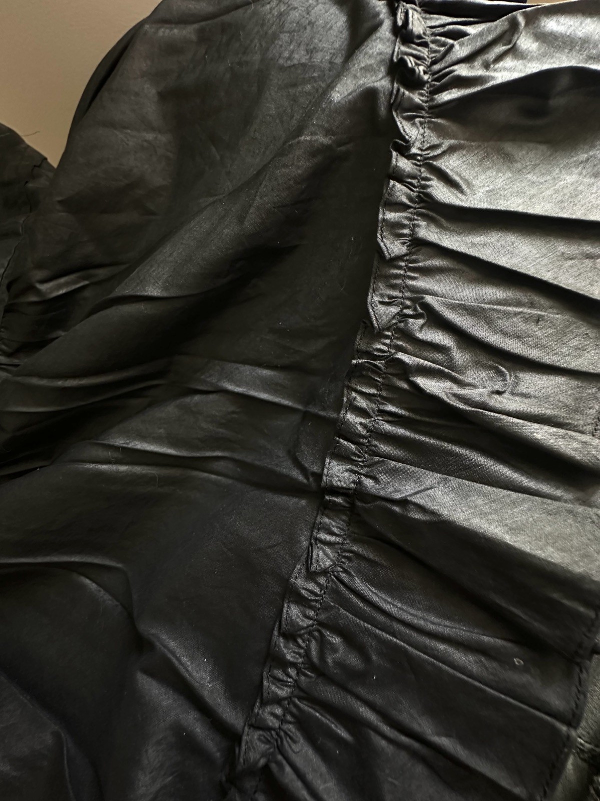 Antique Victorian Black Polished Cotton Petticoat Ruffle 31″ Waist Vintage 1890s