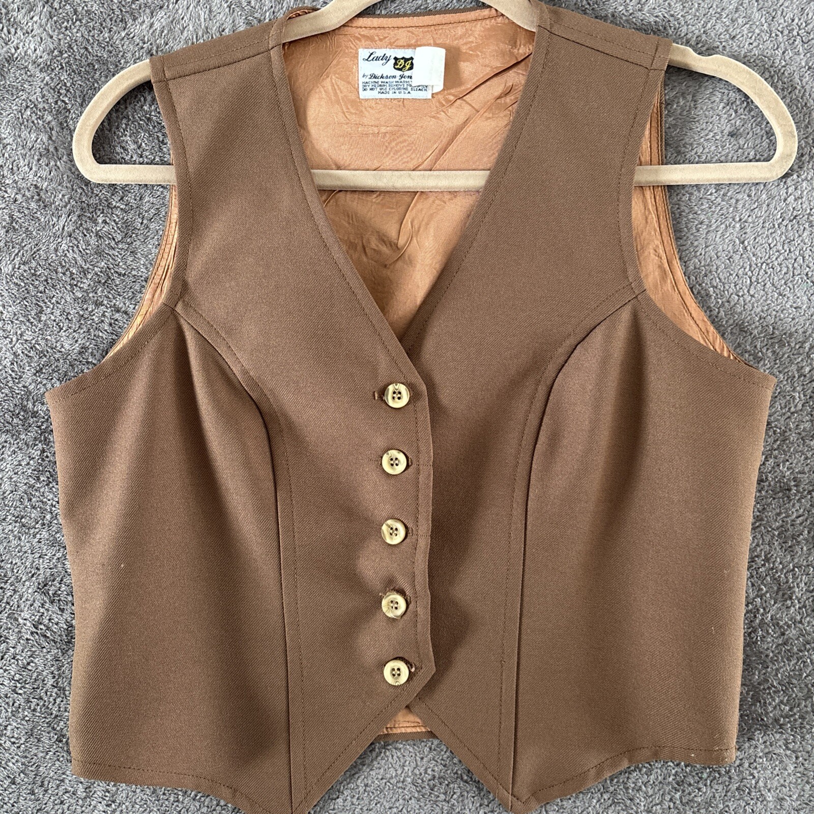 Lady Dickson Jenkins Vest 1970s Vintage Beige Button Front Fitted USA Made SNL