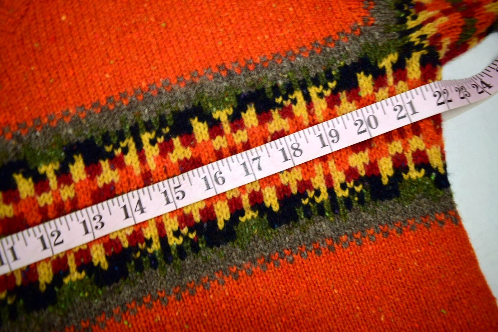 Vintage Sweater Size M 90s Eddie Bauer Orange Donegal Wool Mid Stripe Crew Neck