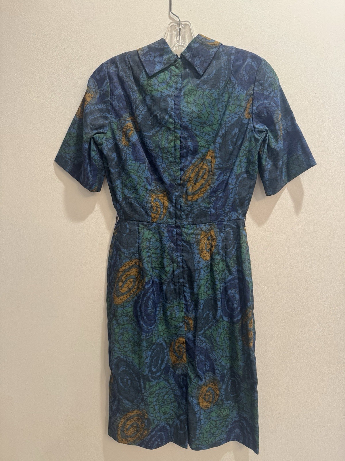 VTG 1960s Secretary Midi Dress Navy Ochre Green Mad Men MCM Geek Retro Wiggle
