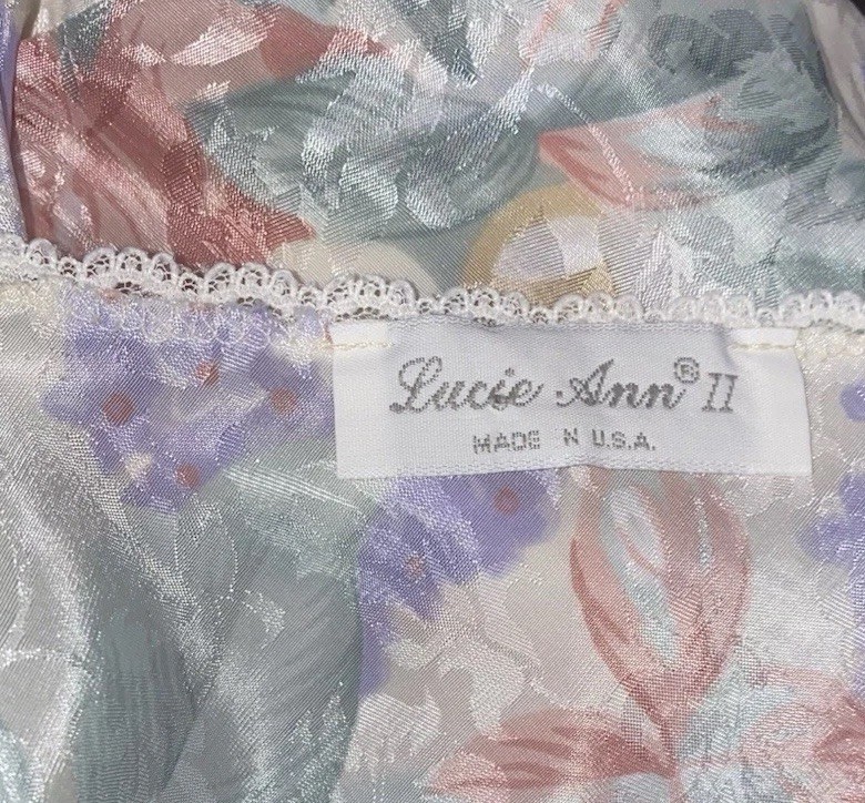 Vtg 90s Lucie Ann II Sz L/XL Womens Floral Lace Coquette Lingerie Chemise Dress