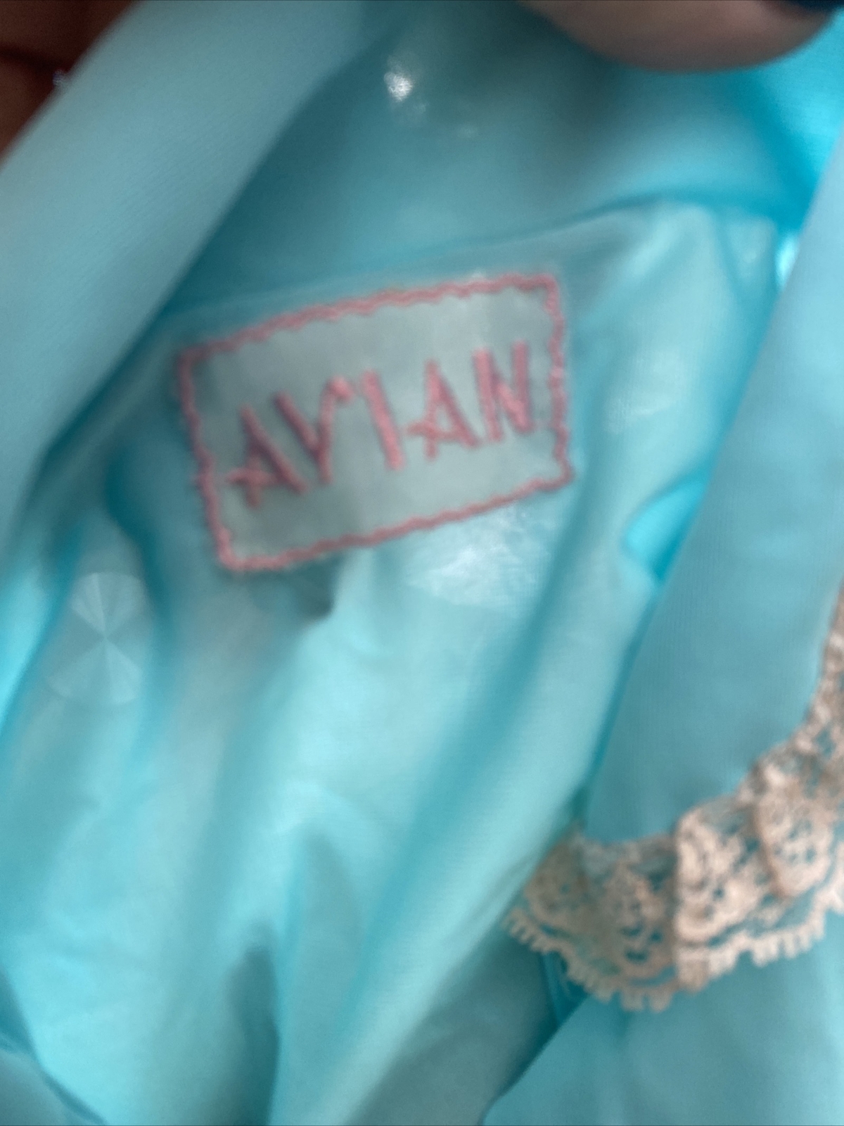 VINTAGE AVIAN Blue W/Lace Trim Bell Sleeves Frilly Sleep Shirt Sz Small 11b