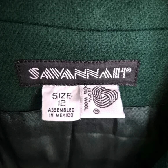 Womens Vtg SAVANNAH Emerald Green Wool Single-Breasted Boyfriend Blazer Sz 12