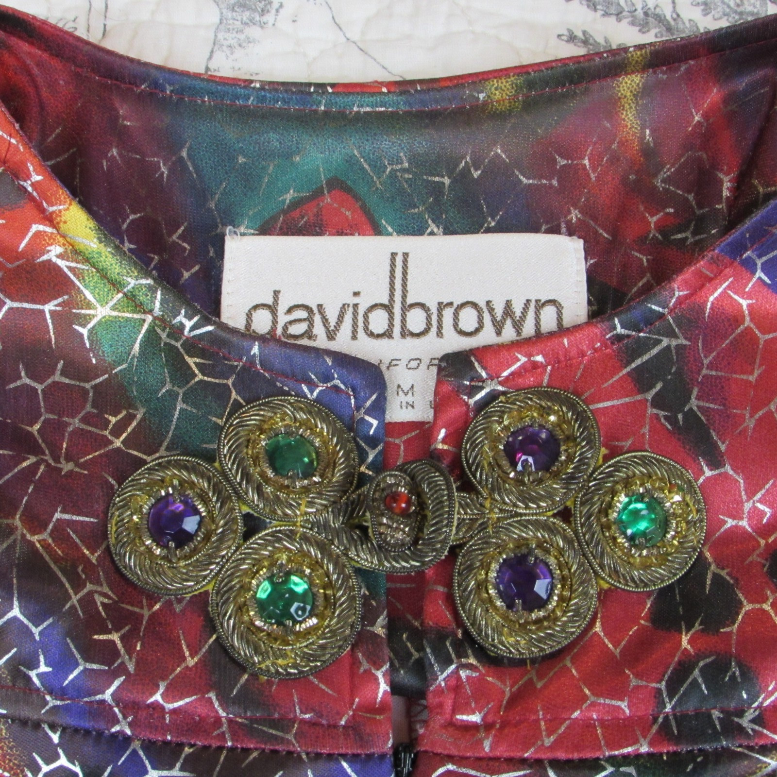 VTG 70s David Brown California Maxi Dress Kaftan Long Sleeve floral gold M
