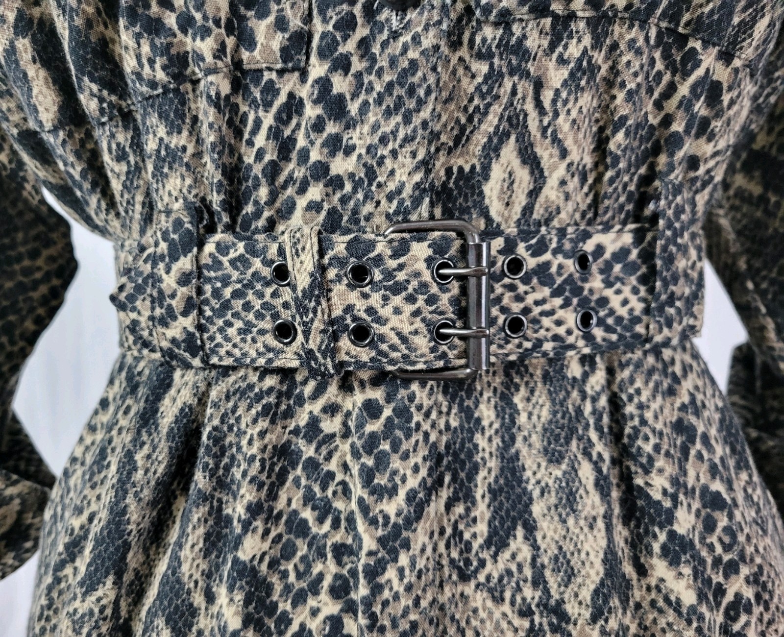 Vintage Taurus II Brown & Black Snakeskin Print Dress & Matching Belt Size 10