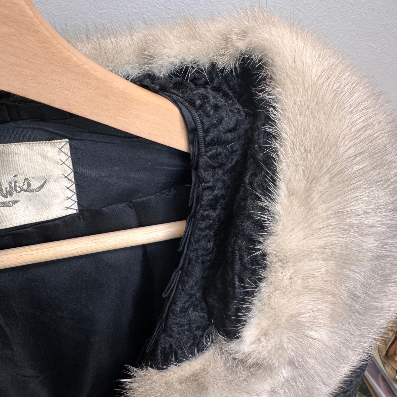 VTG Mink Trim Swakara Genuine South African Karakul Lamb Fur Swing Coat XL/1X