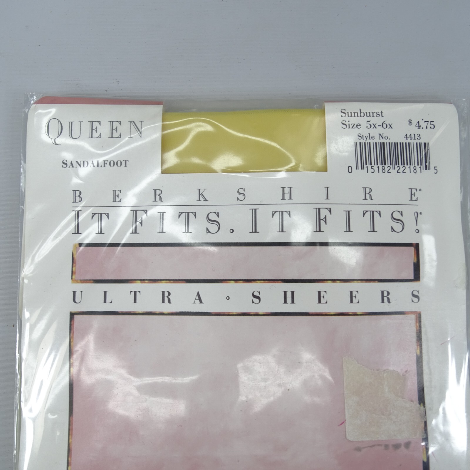 BERKSHIRE Stockings QUEEN Sandalfoot Sunburst Yellow 5X-6X Nylons 1990 Sheer USA