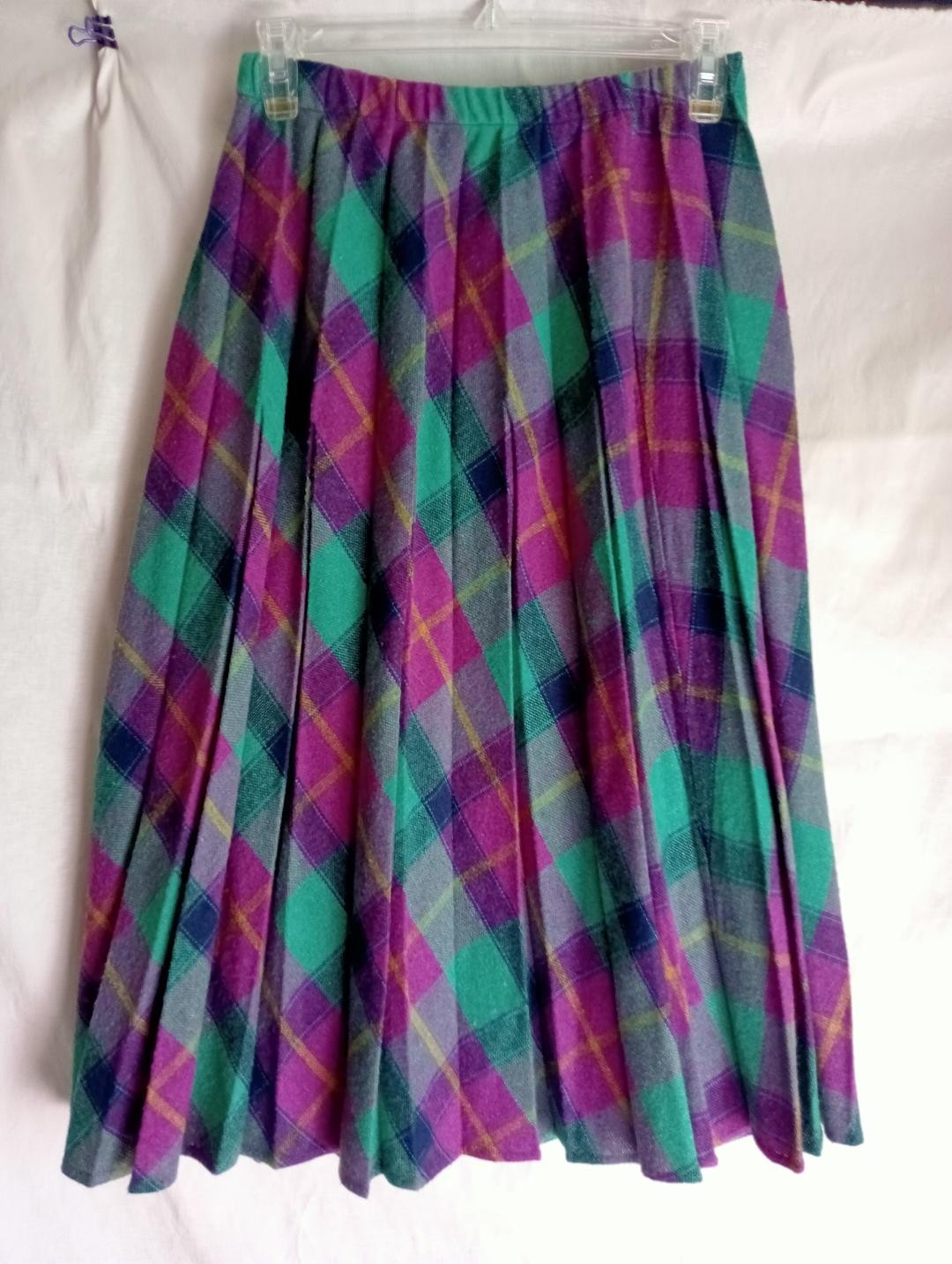 Vintage Take 1 pleated secretary skirt purple green wool blend S