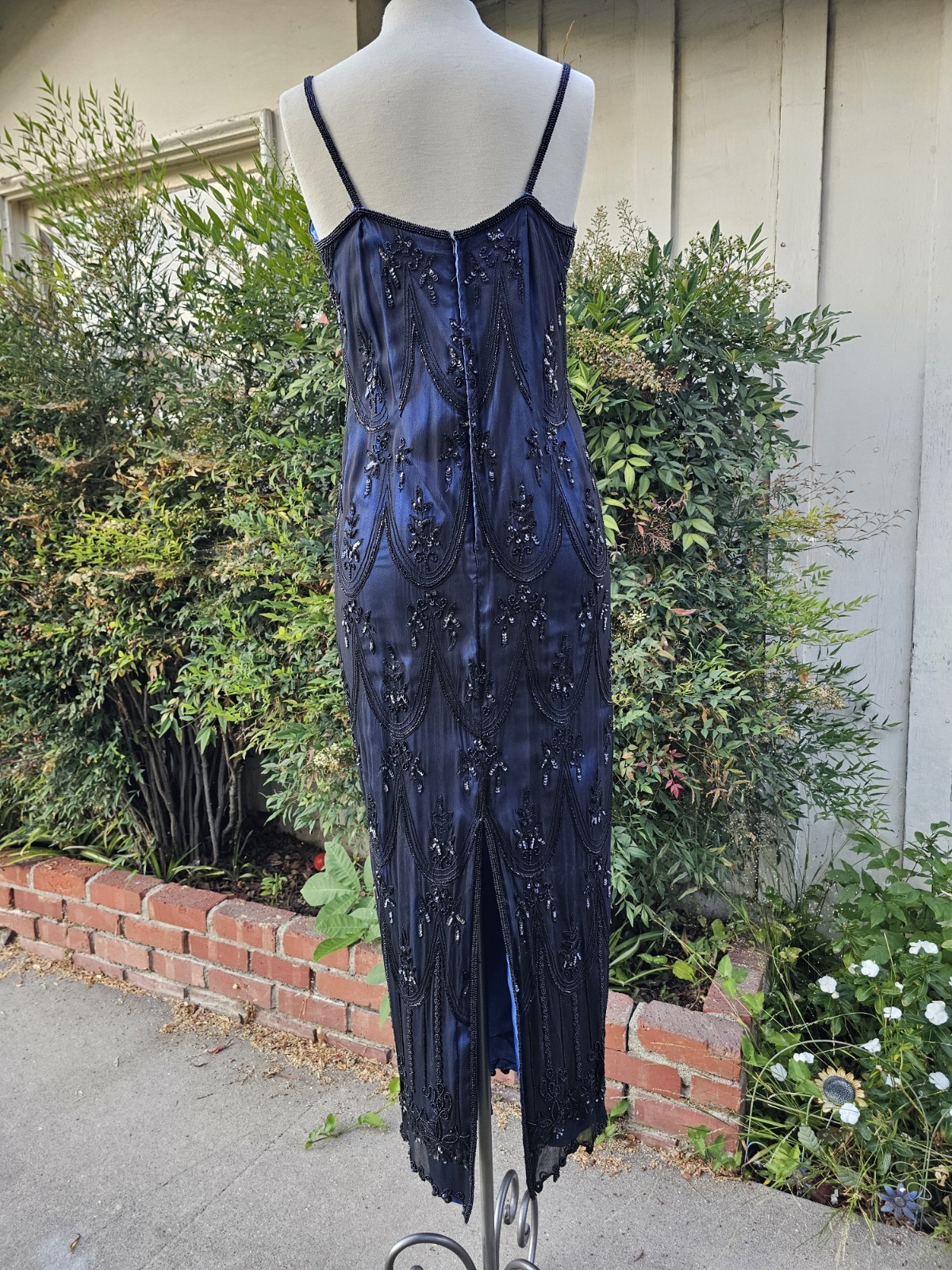 Vintage 1990s SCALA Art Deco Whimsigoth Hand Beaded Formal Evening Prom Gown