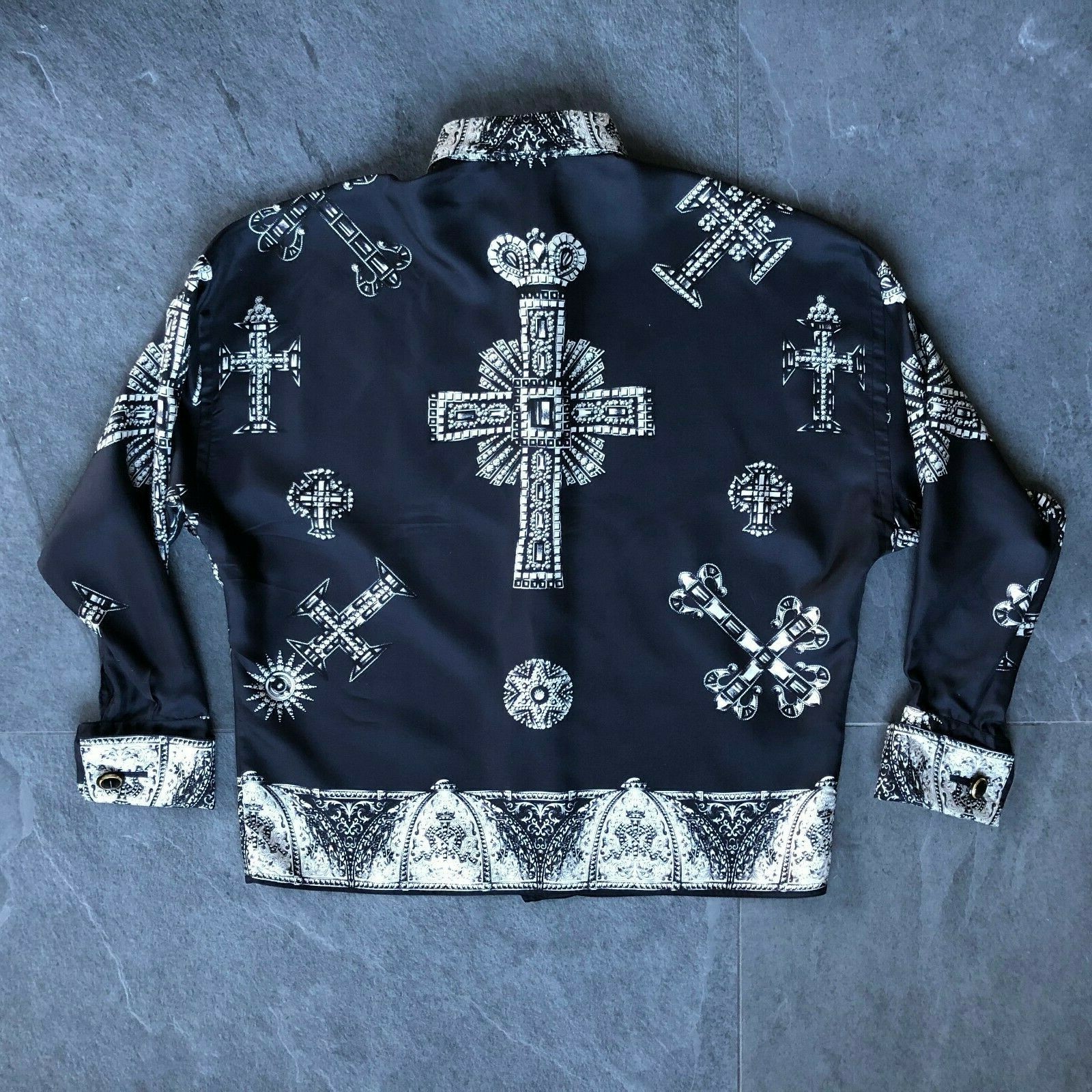 GIANNI VERSACE silk shirt w/ french cuffs Le Croci print size 42 F/W 1991/92