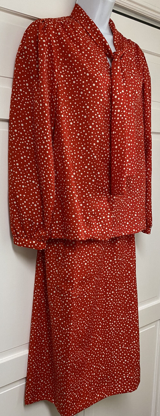 Vintage Young Traditions Red & White Tie Shirt & Wrap Secretary Greek Skirt 10