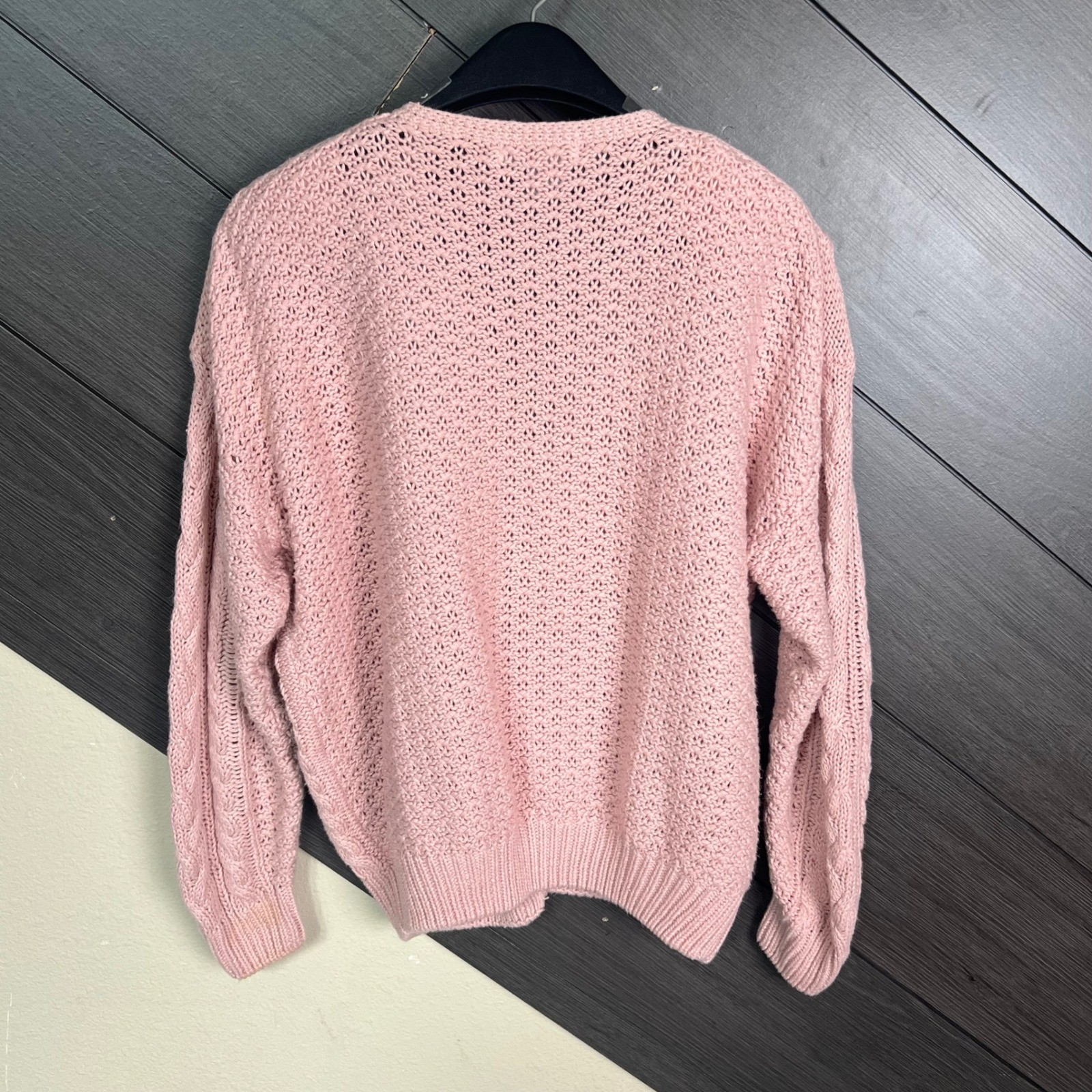 Jamie Scott Women’s Floral Embroidered Cable Knit Cardigan Sweater Pink S VTG