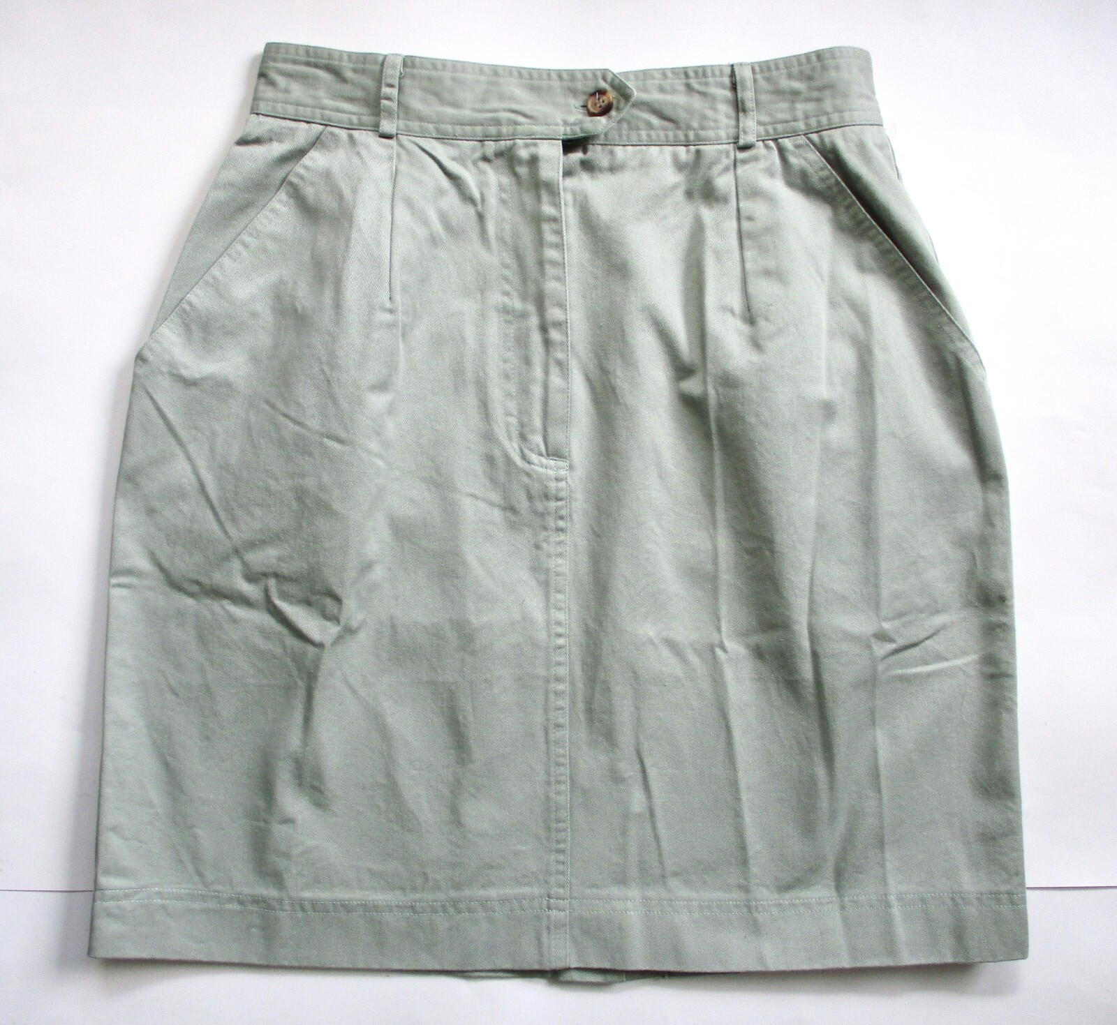 NOS Vtg 80s Talbots Sage Green Cotton Straight Skirt Trouser-Style Pockets 12P