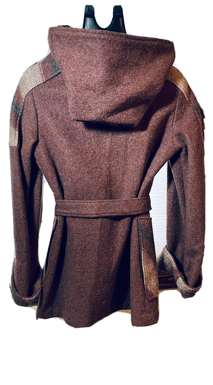 Casa de Lana Virgin Wool Hooded Belted Retro Coat Women’s Size 9 10 Vintage
