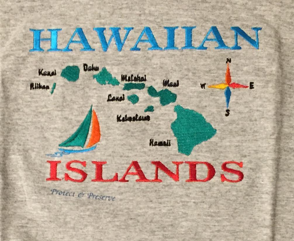 VINTAGE 90’S „HAWAIIAN ISLANDS” T-SHIRT – NEW – GRAY – UNISEX – XL – FRUIT/ LOOM