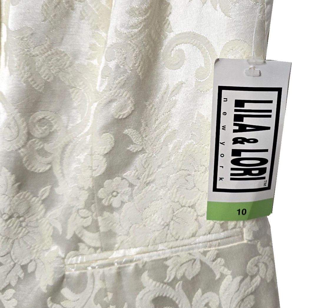 Vintage Wedding Suit Vest Top 10 Women Bridal Brocade Floral Ivory White 80s 90s