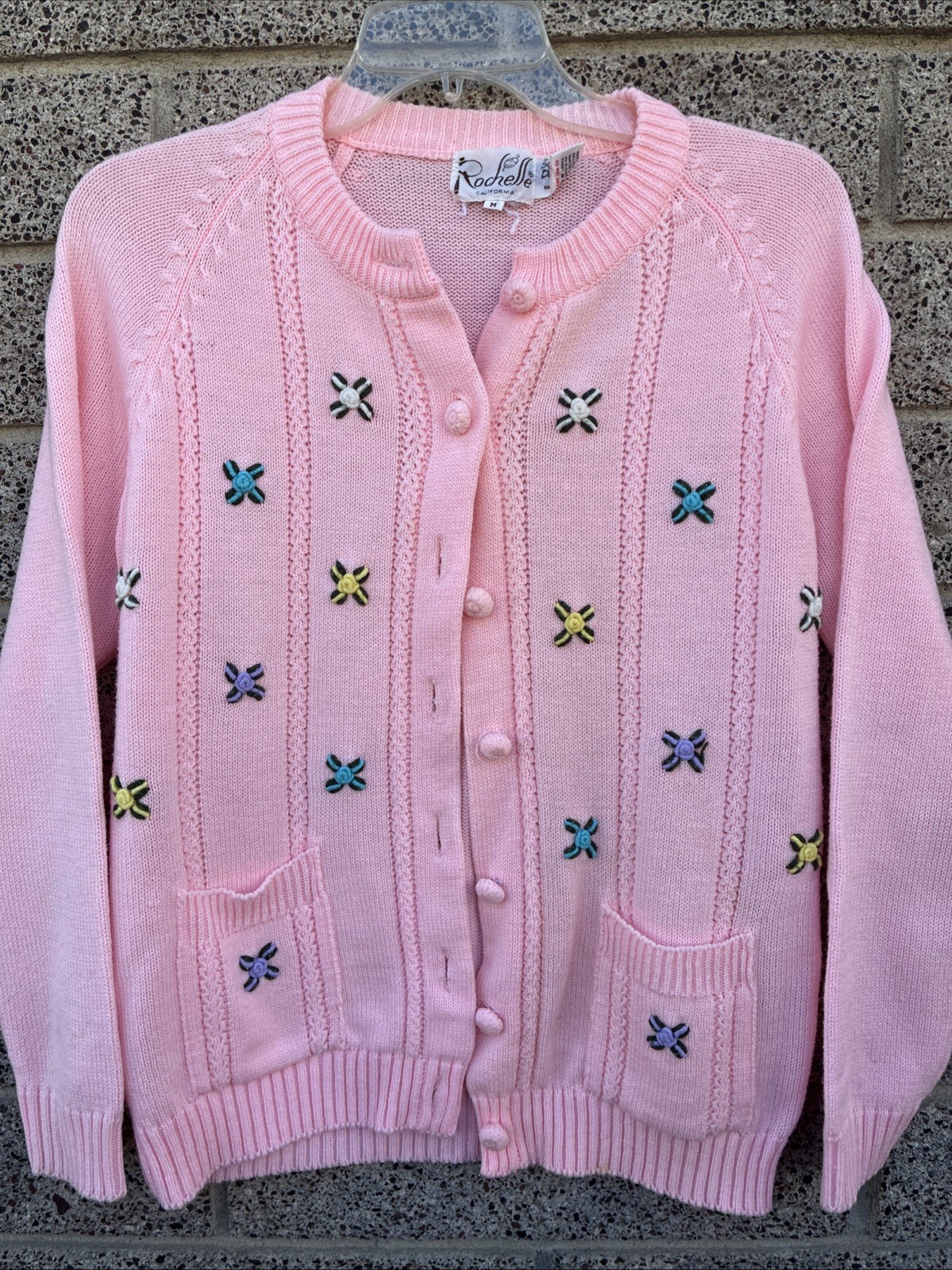 Adorable Vintage Rochelle California Pink Pastel 90’s Sweater Ladies M Very Nice