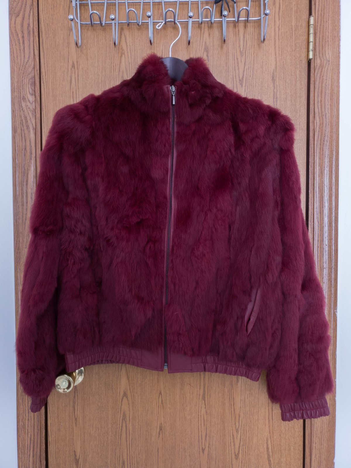 Vintage Albert Duke XL Burgundy Genuine Rabbit Fur Jacket – Good Condition