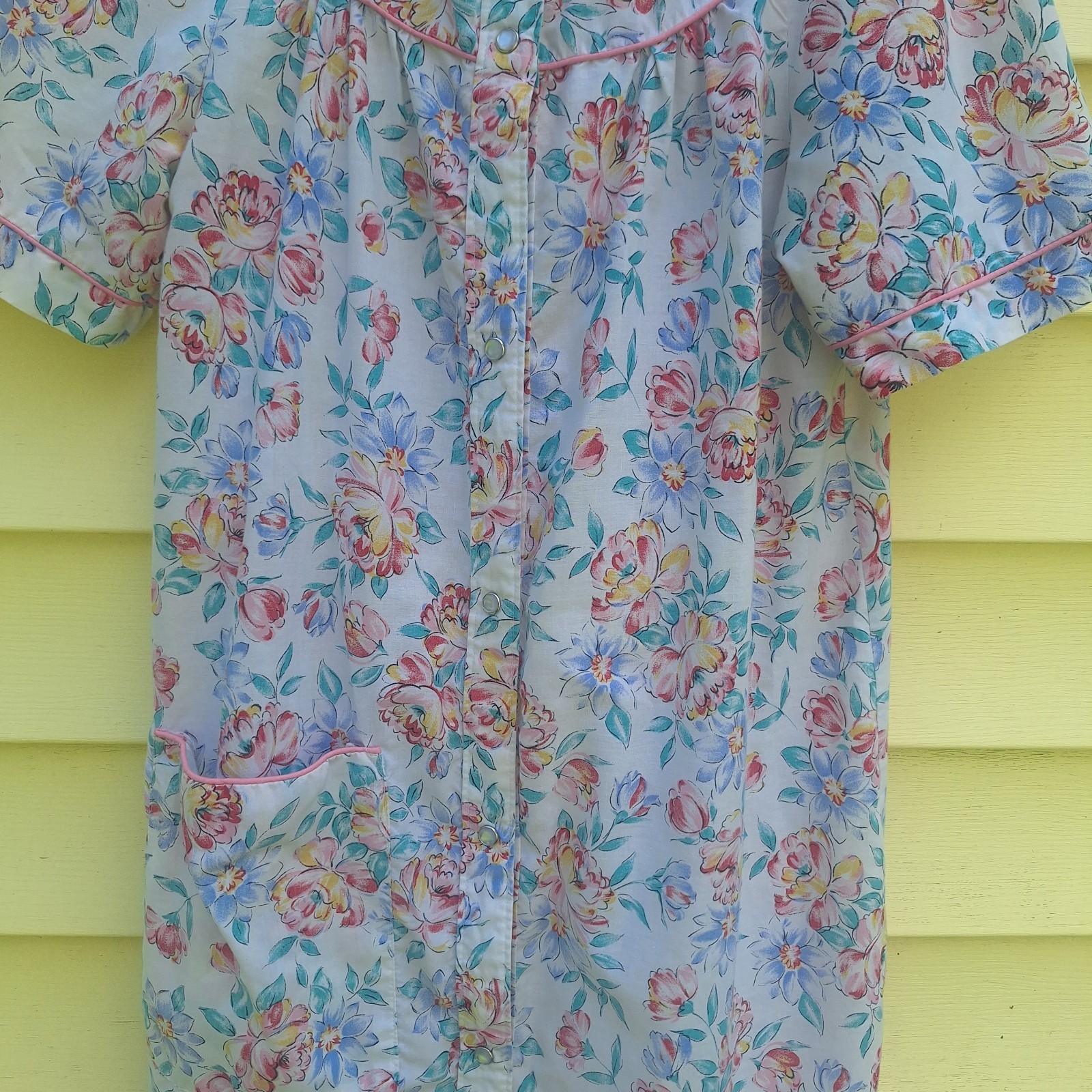 Pearl Snap Granny Core Housecoat House Dress Sz S Vtg Cottage Mumu Bloomcore