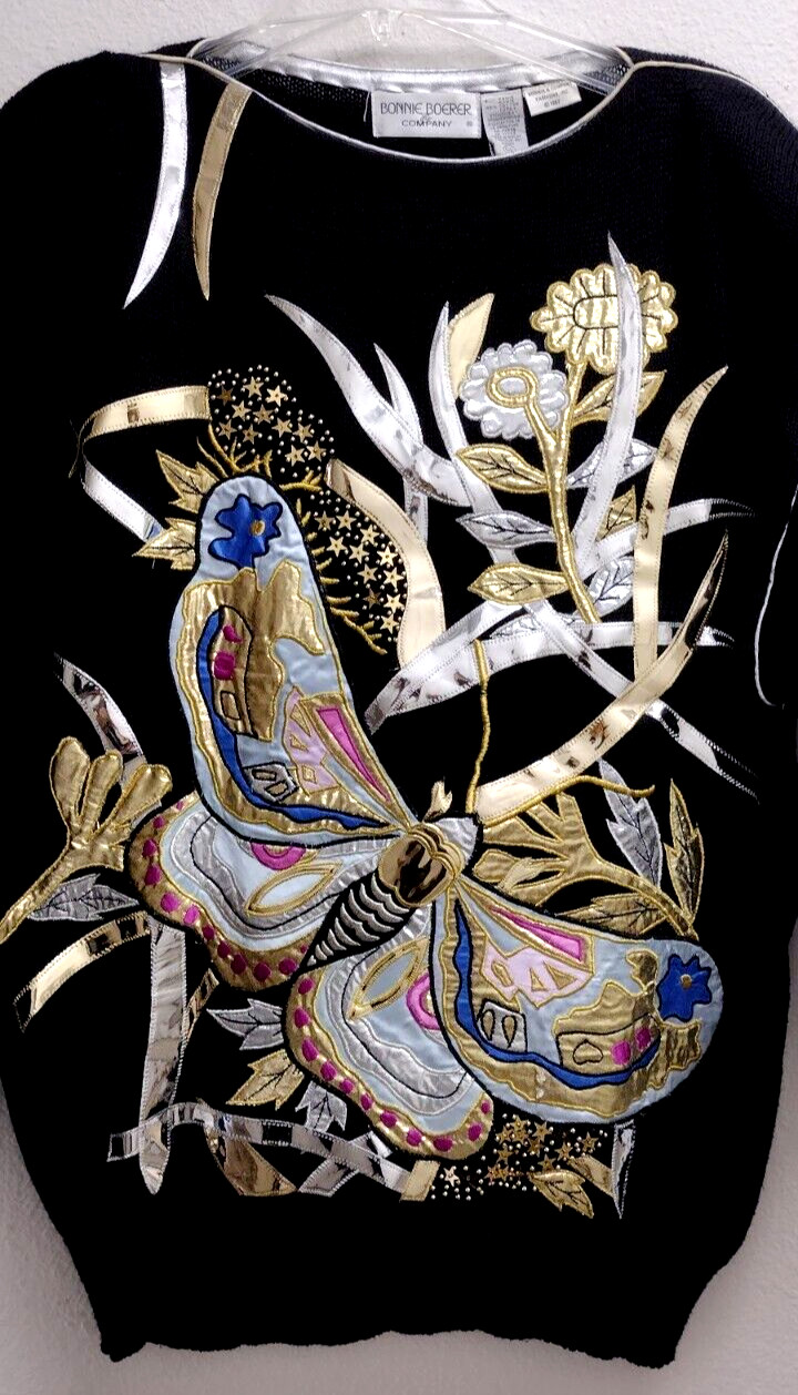 Metallic Huge Butterfly Sweater BONNIE BOERER 1987 Evening Wear NEW WAVE Couture