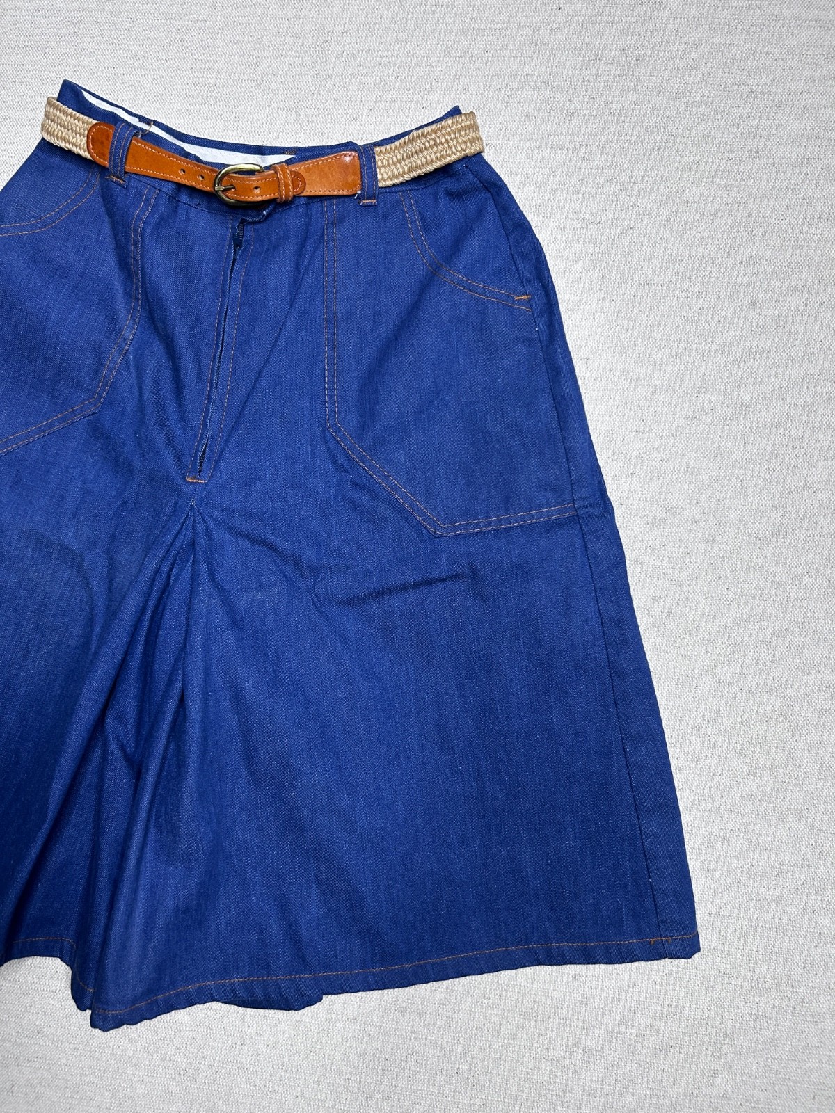 VTG 70s Sears Denim Culottes Skort High Waist Wide Leg Shorts Belted Sz 24 25 26
