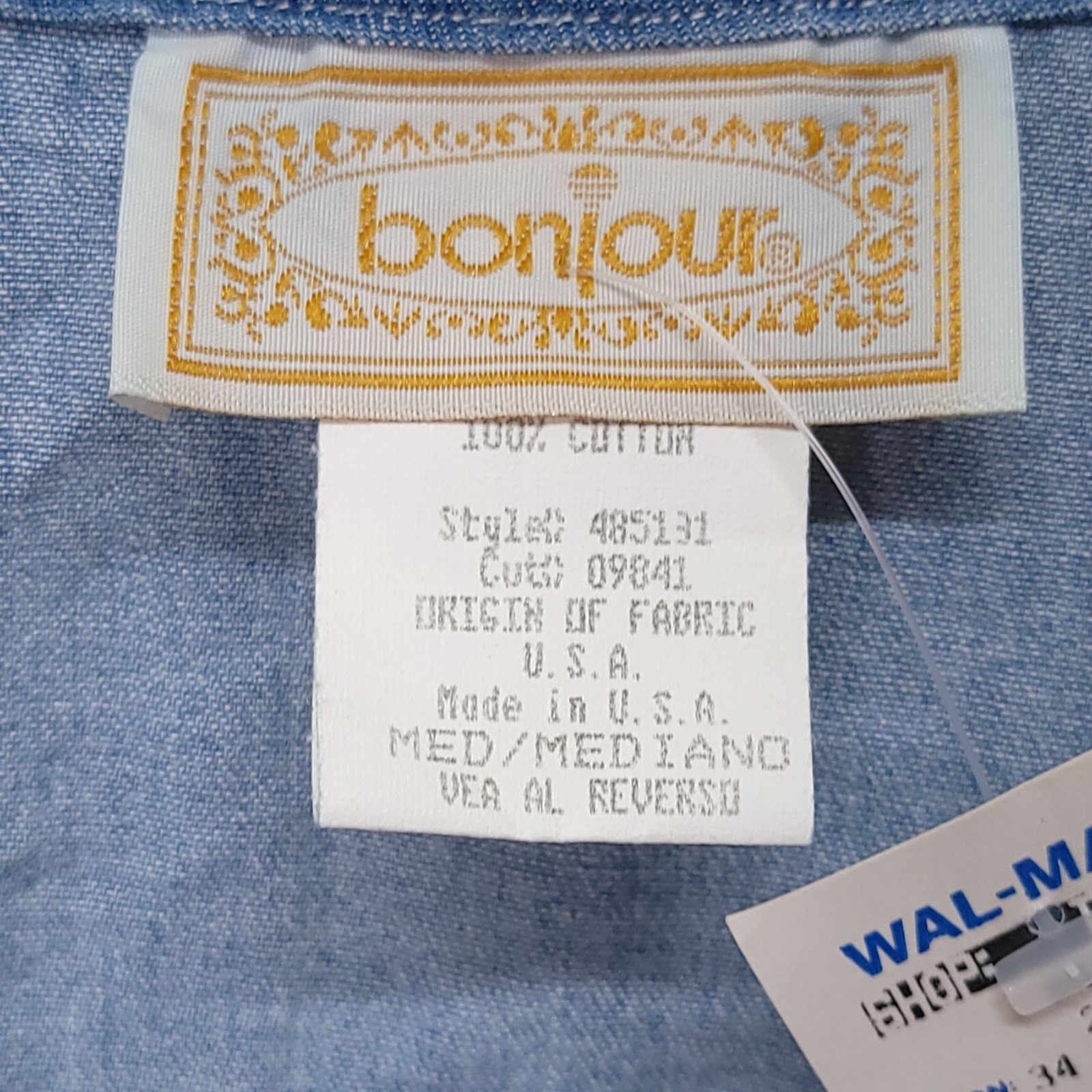 Vintage 90s Bonjour Denim Cold Shoulder Ruffle Top Blue Cotton Made in USA M