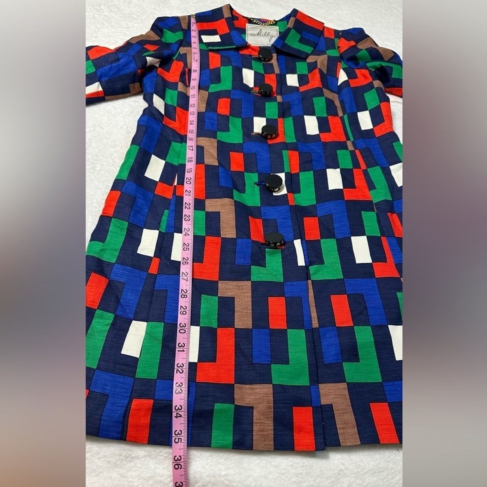 Milly of New York Silk Blend Colorful Block Pattern Trench Coat/Dress Size 4